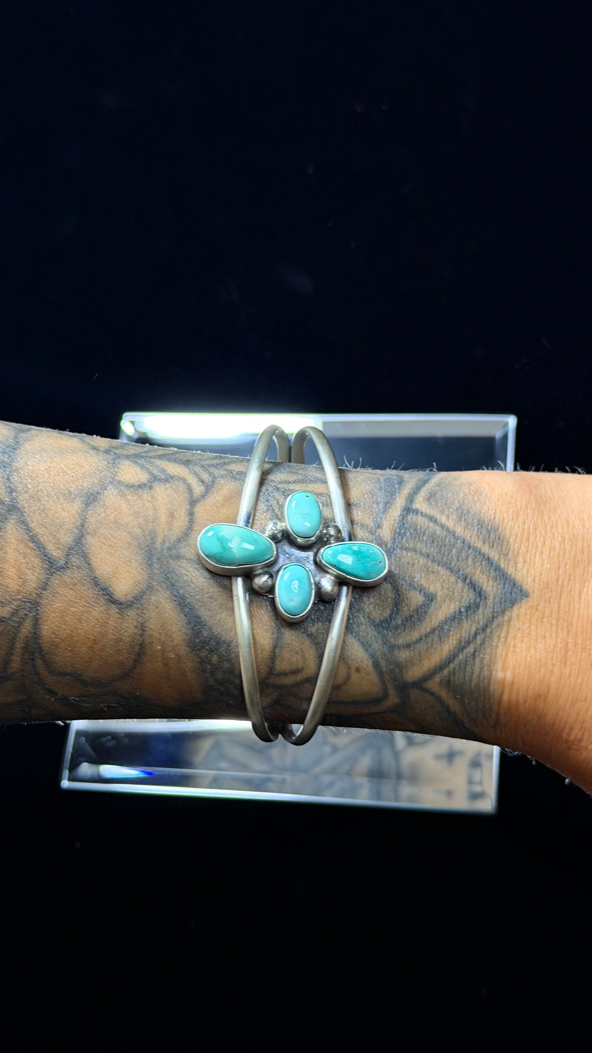 Danny Henio Royston Turquoise & Sterling Silver Cluster Cuff Bracelet