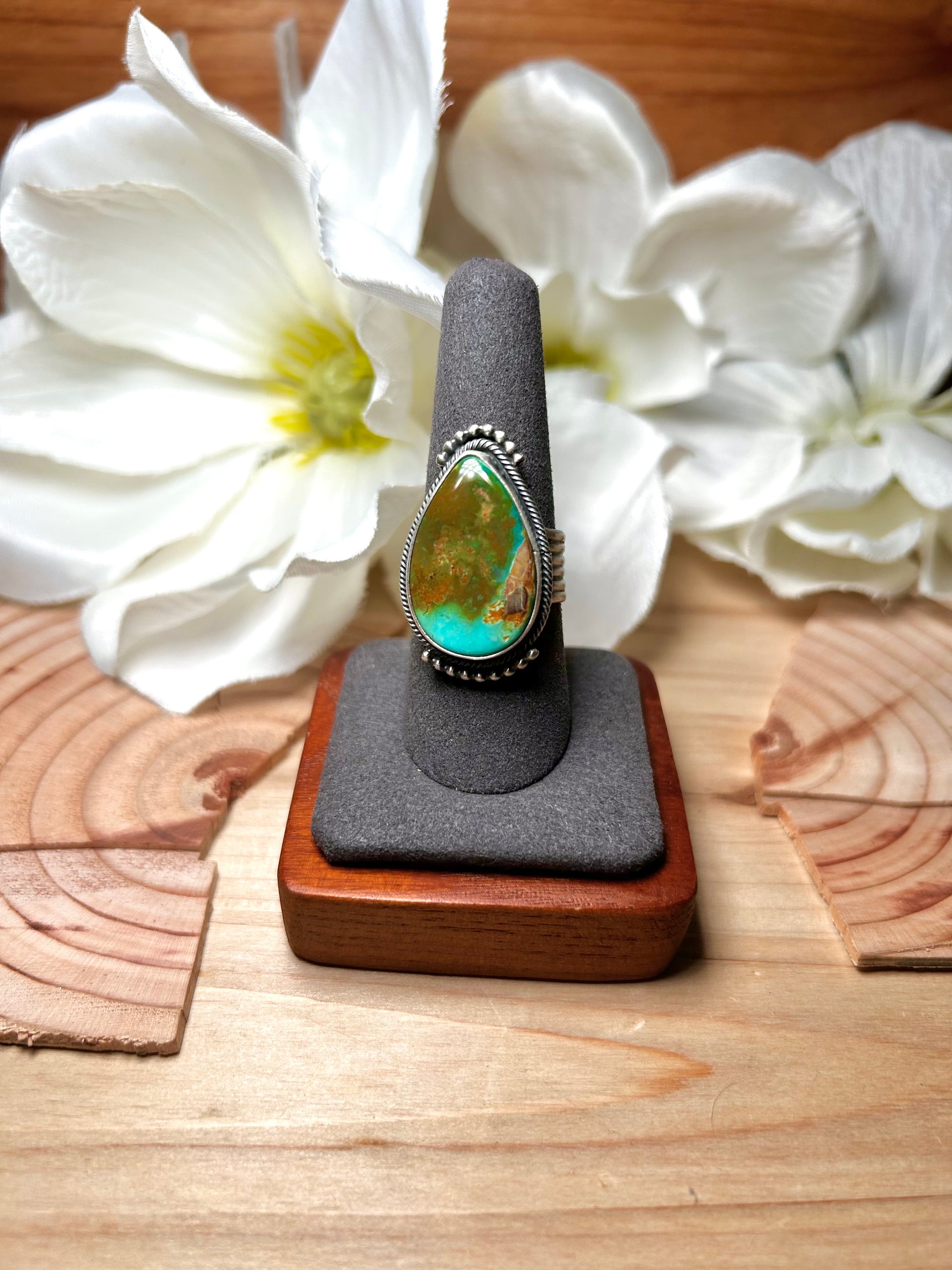 Navajo Made Royston Turquoise & Sterling Silver Ring Size 8.75