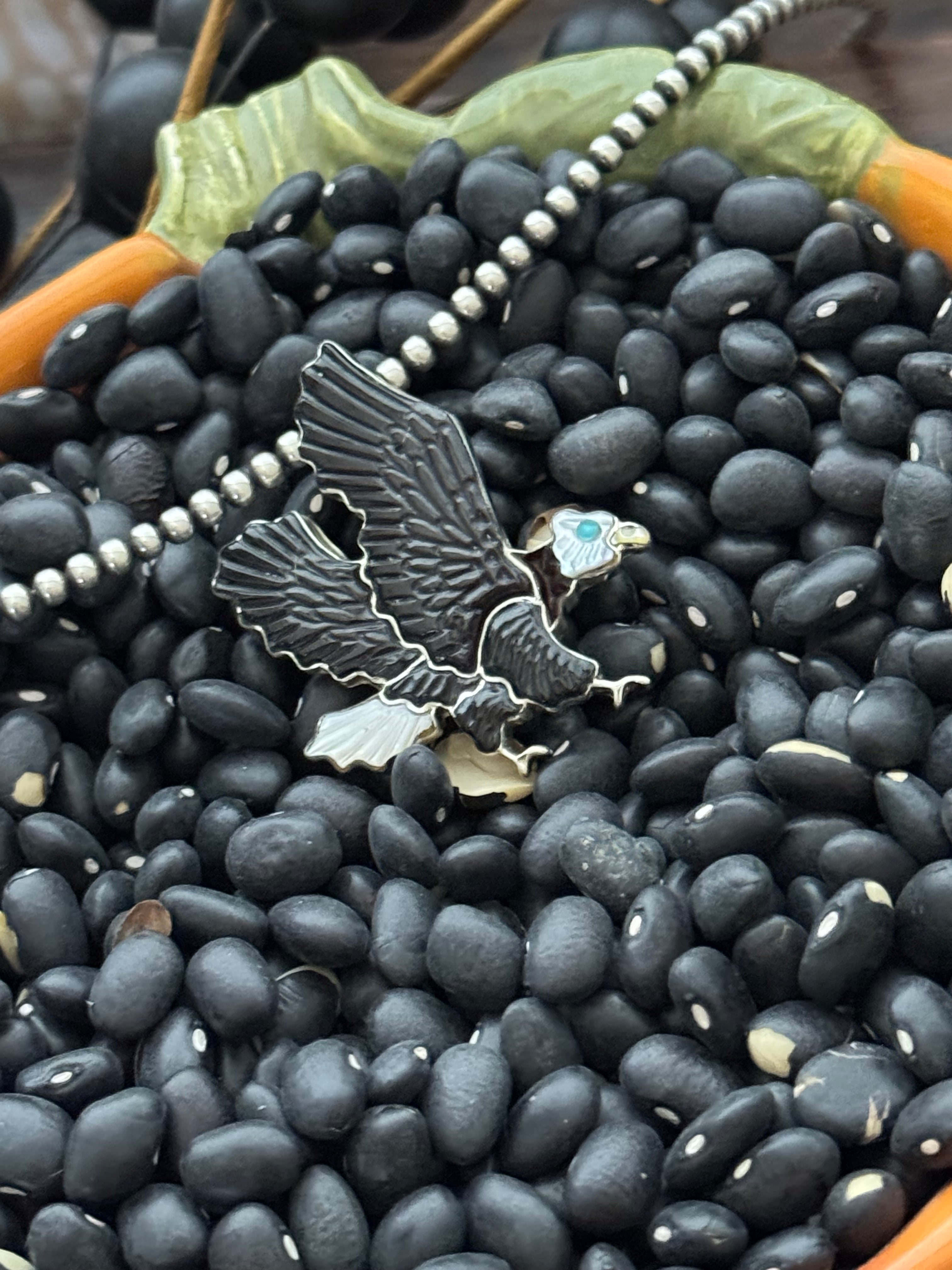 Zuni Made Multi Stone & Sterling Silver Bald Eagle Pin/Pendant