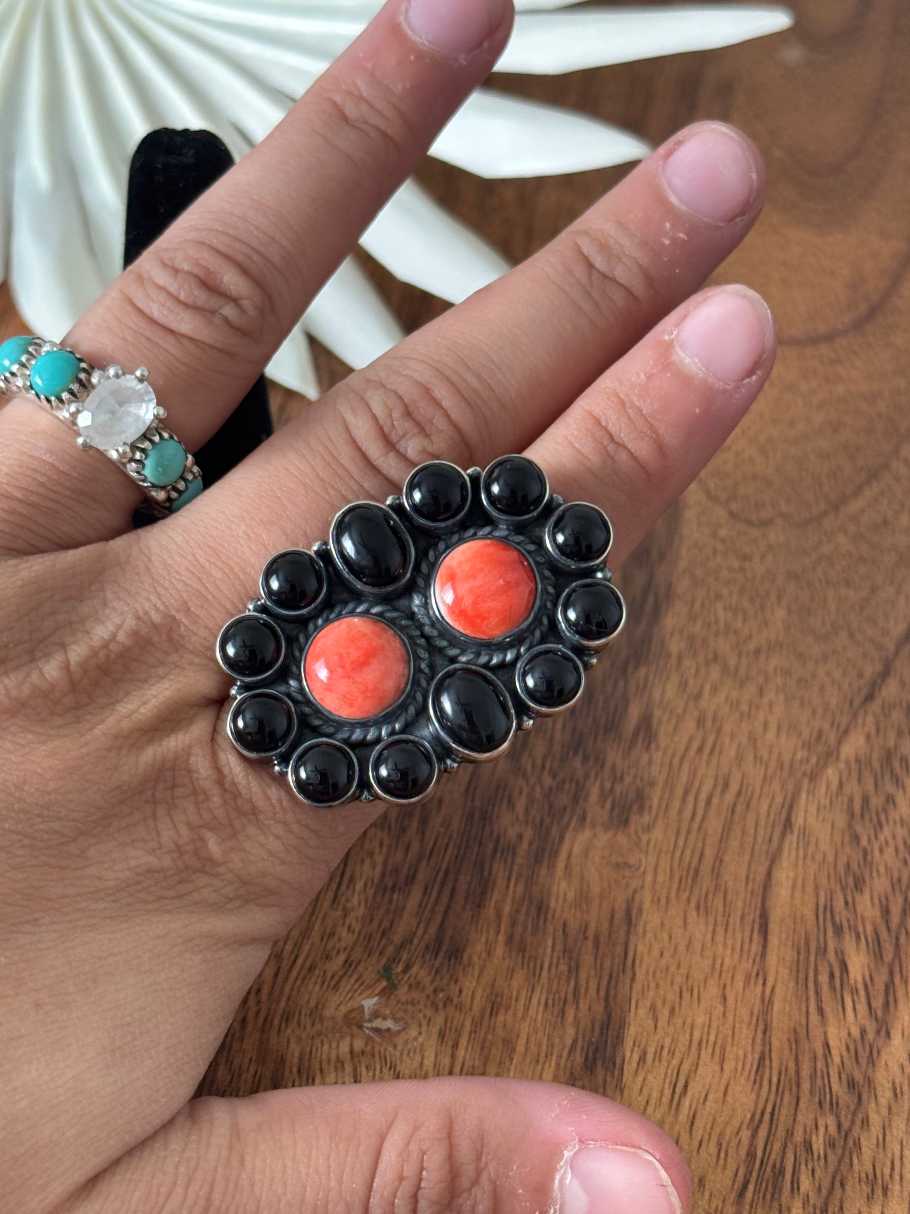 Navajo Made Multi Stone & Sterling Silver Adjustable Ring