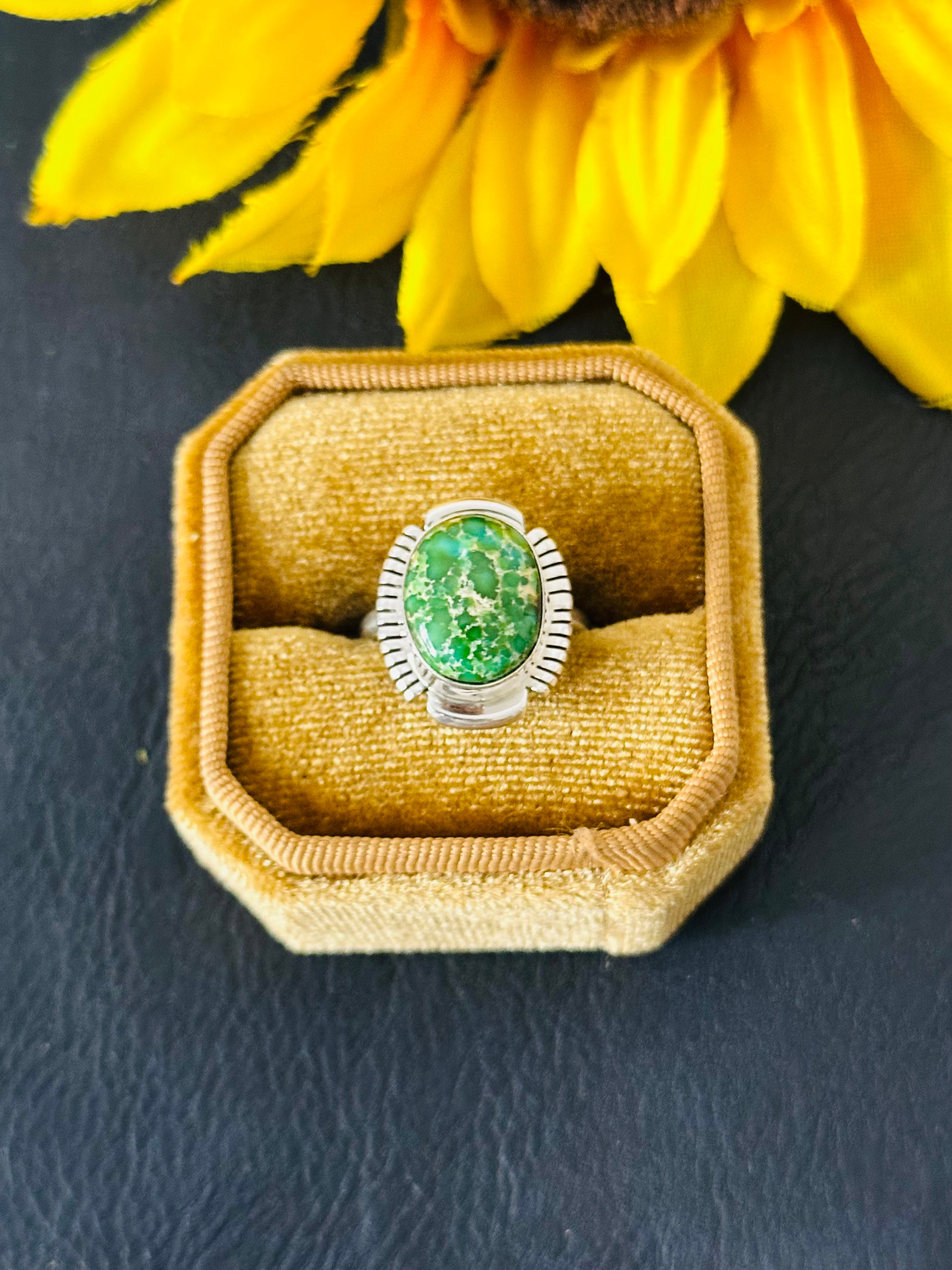 Navajo Made Sonoran Gold Turquoise & Sterling Silver Ring