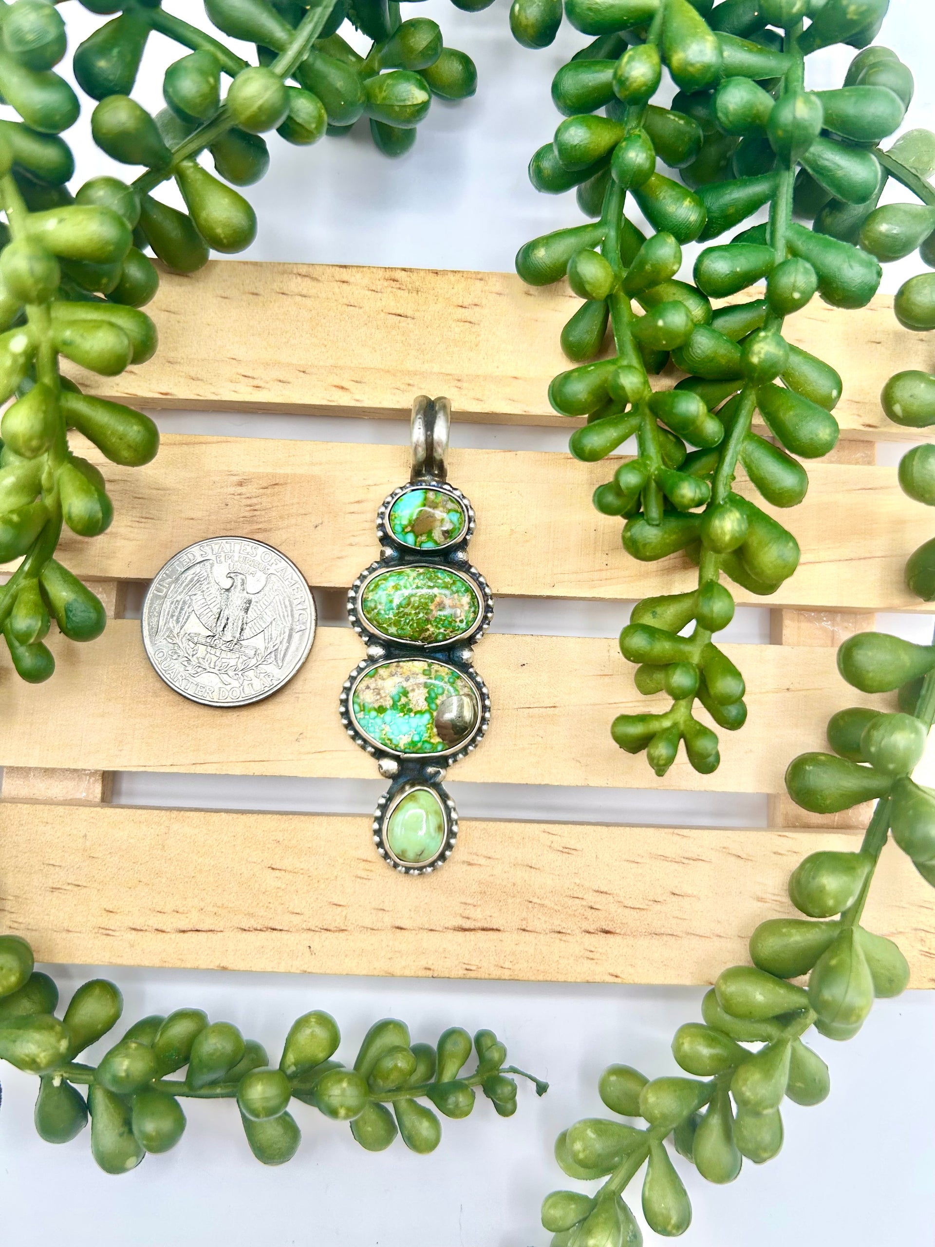 Navajo Made Sonoran Gold Turquoise & Sterling Silver Pendant