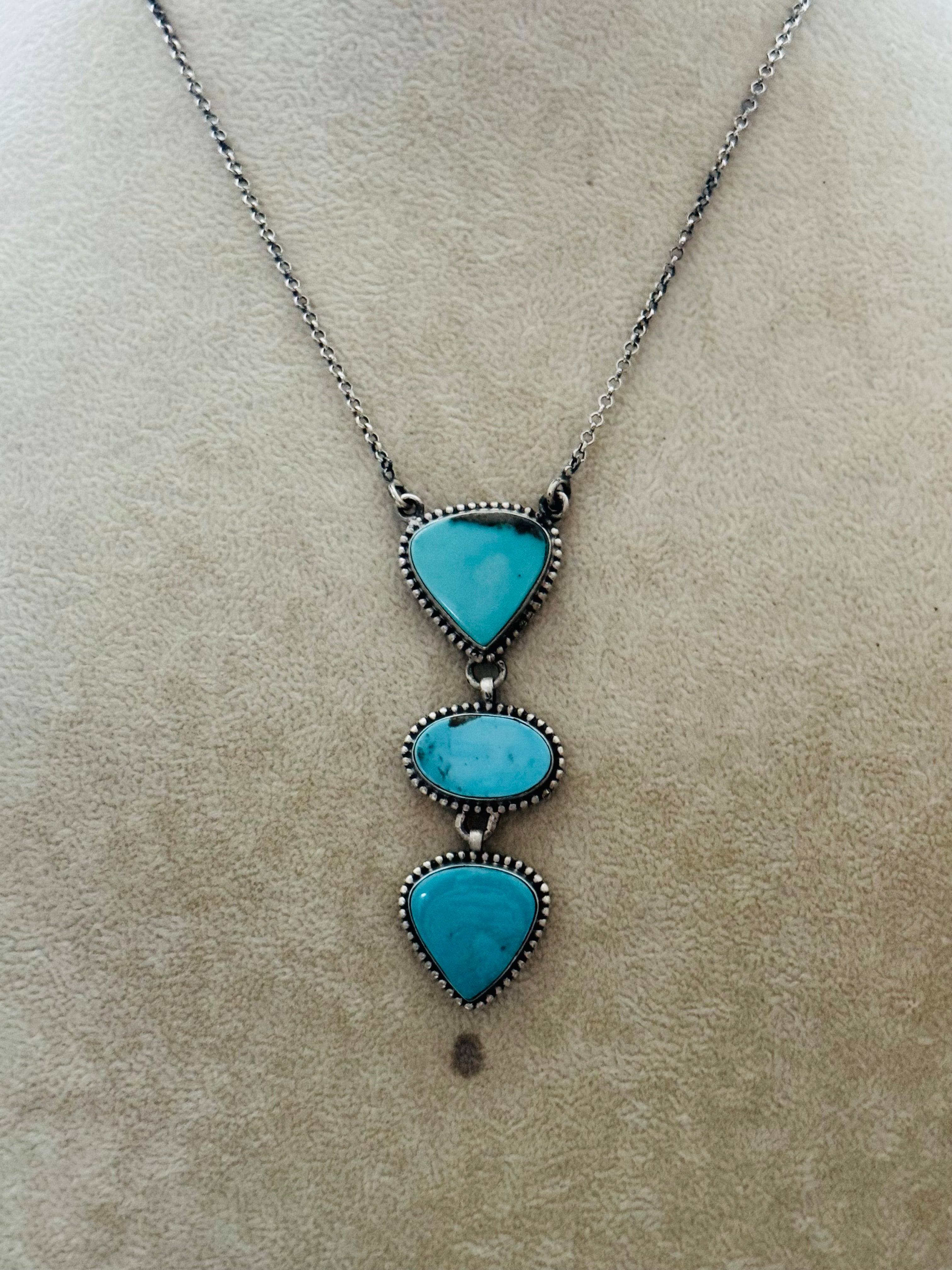 Southwest Handmade Kingman Turquoise & Sterling Silver Chain Necklace