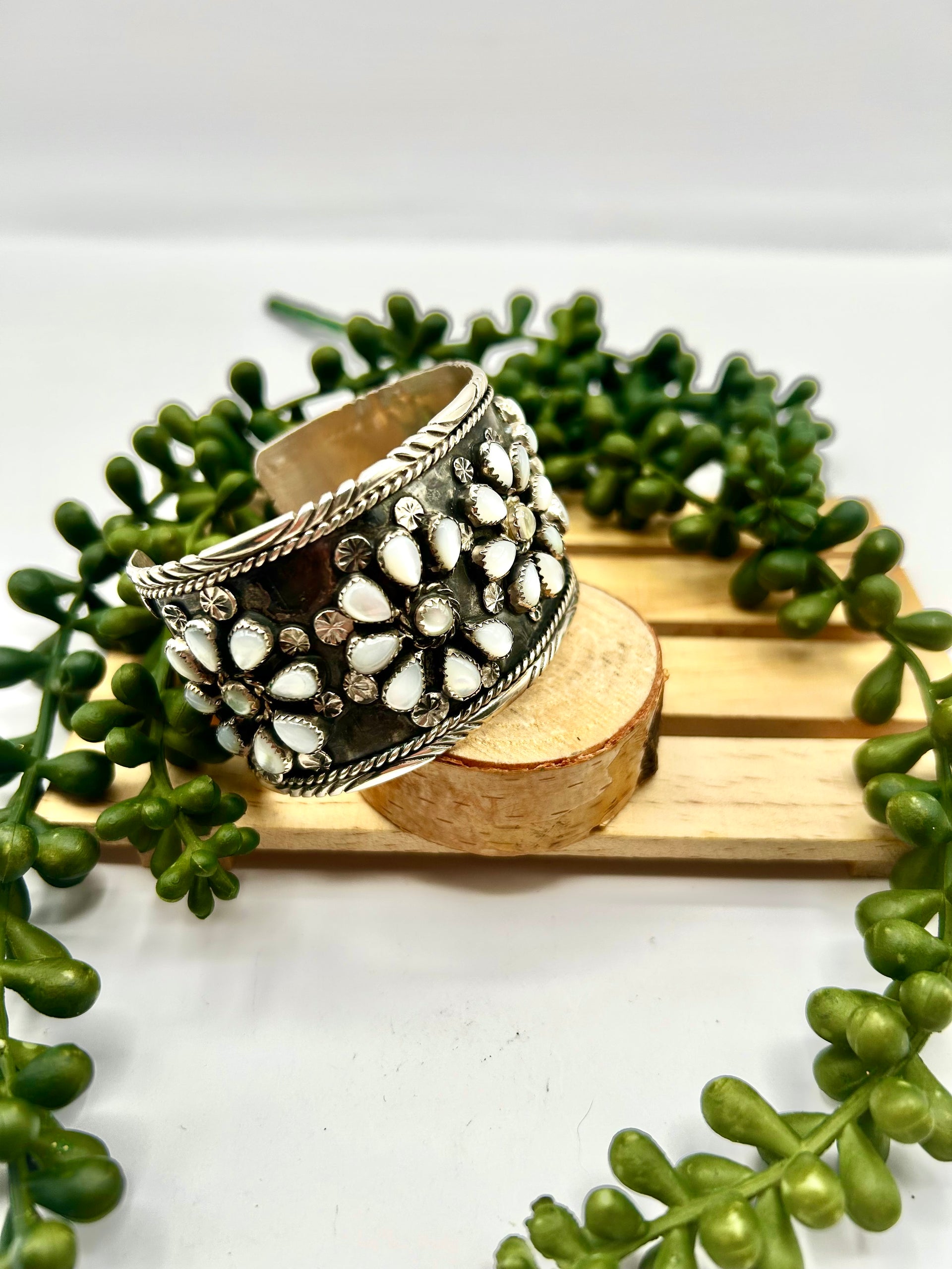 Harry Lowe Mother of Peral & Sterling Silver Cuff Bracelet