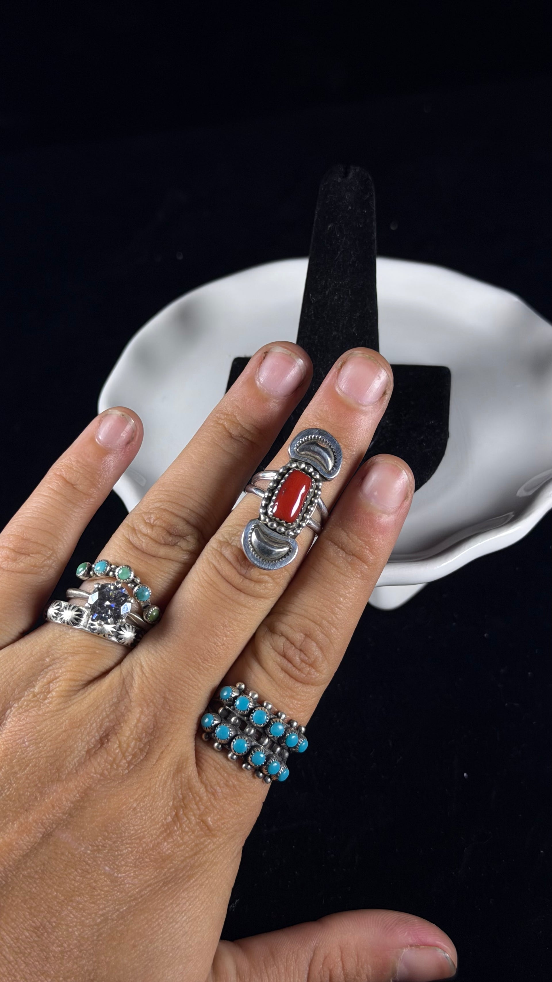Navajo Made Mediterranean Coral & Sterling Silver Ring Size 4.5