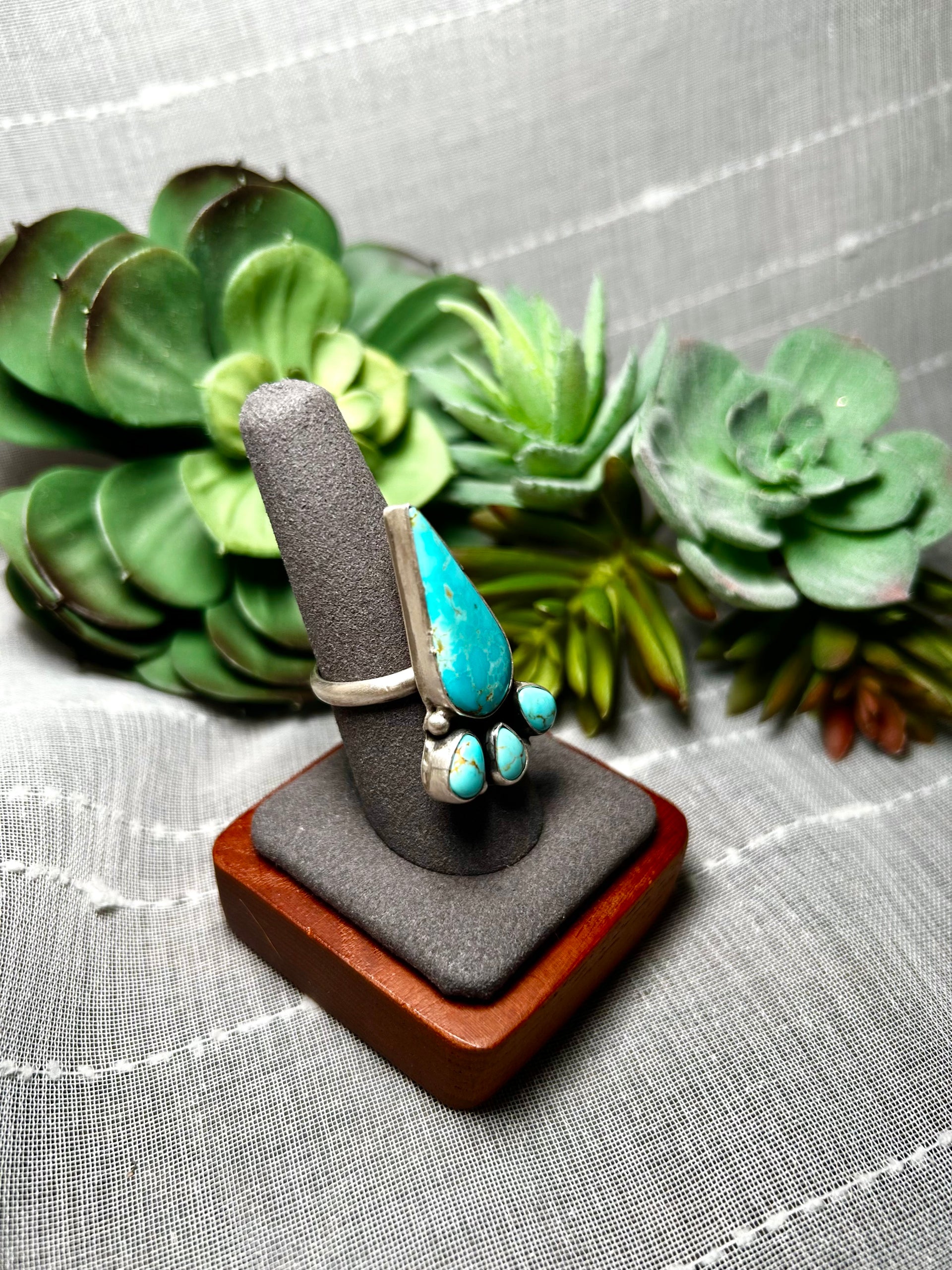 Navajo Made #8 Turquoise & Sterling Silver Ring Size 8.25