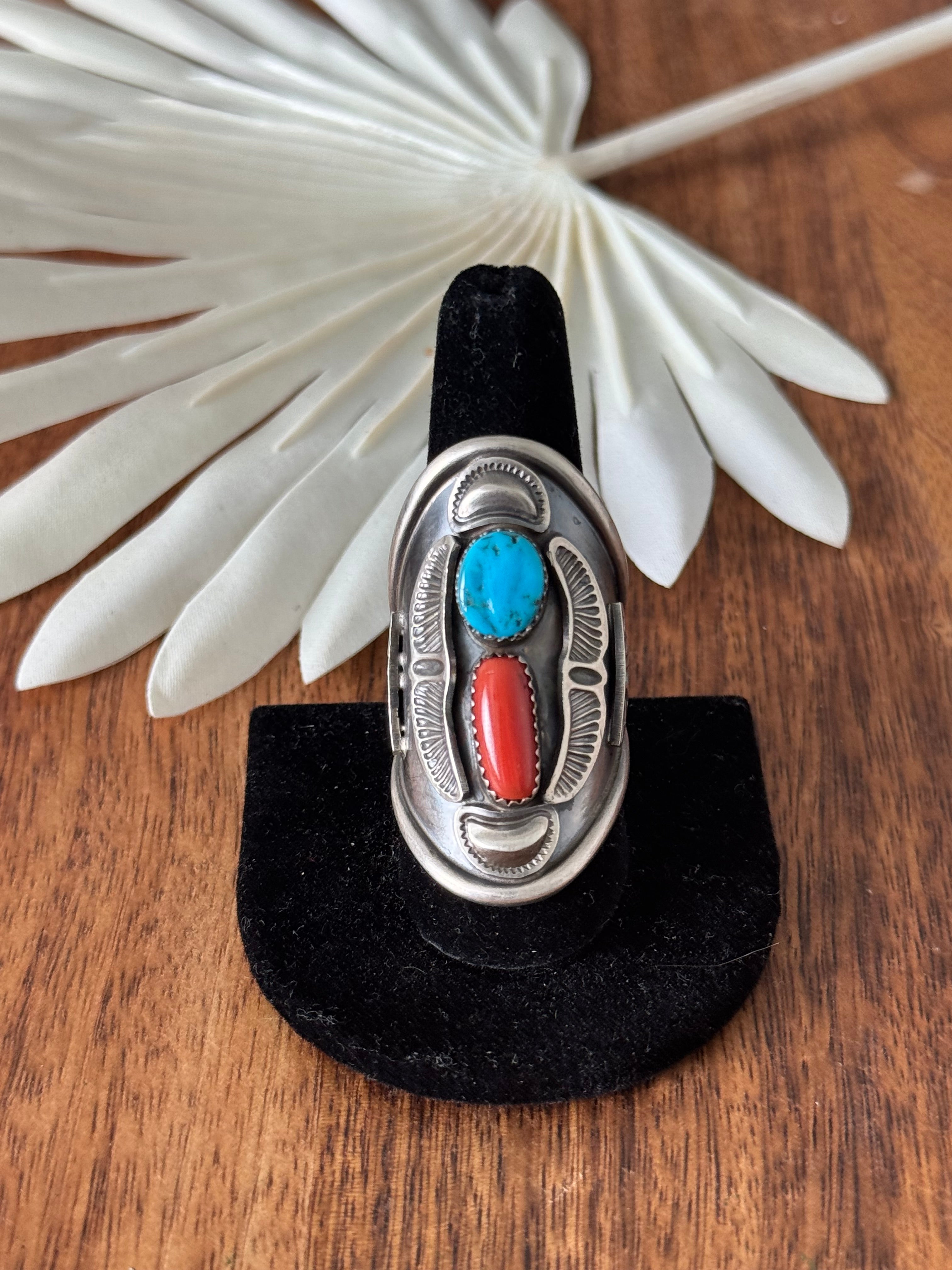 Navajo Made Multi Stone & Sterling Silver Ring