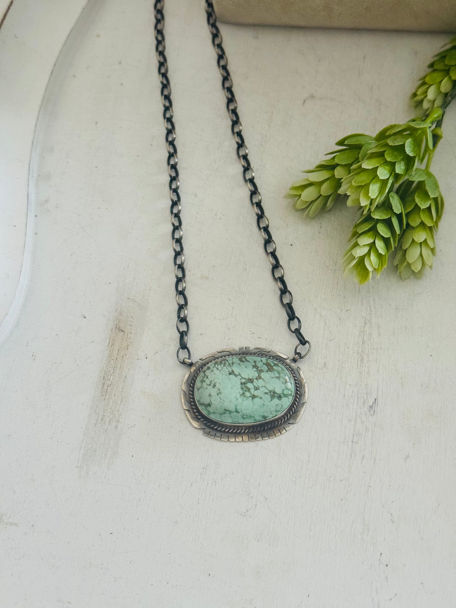 Navajo Made Sonoran Mountain Turquoise& Sterling Sliver Necklace