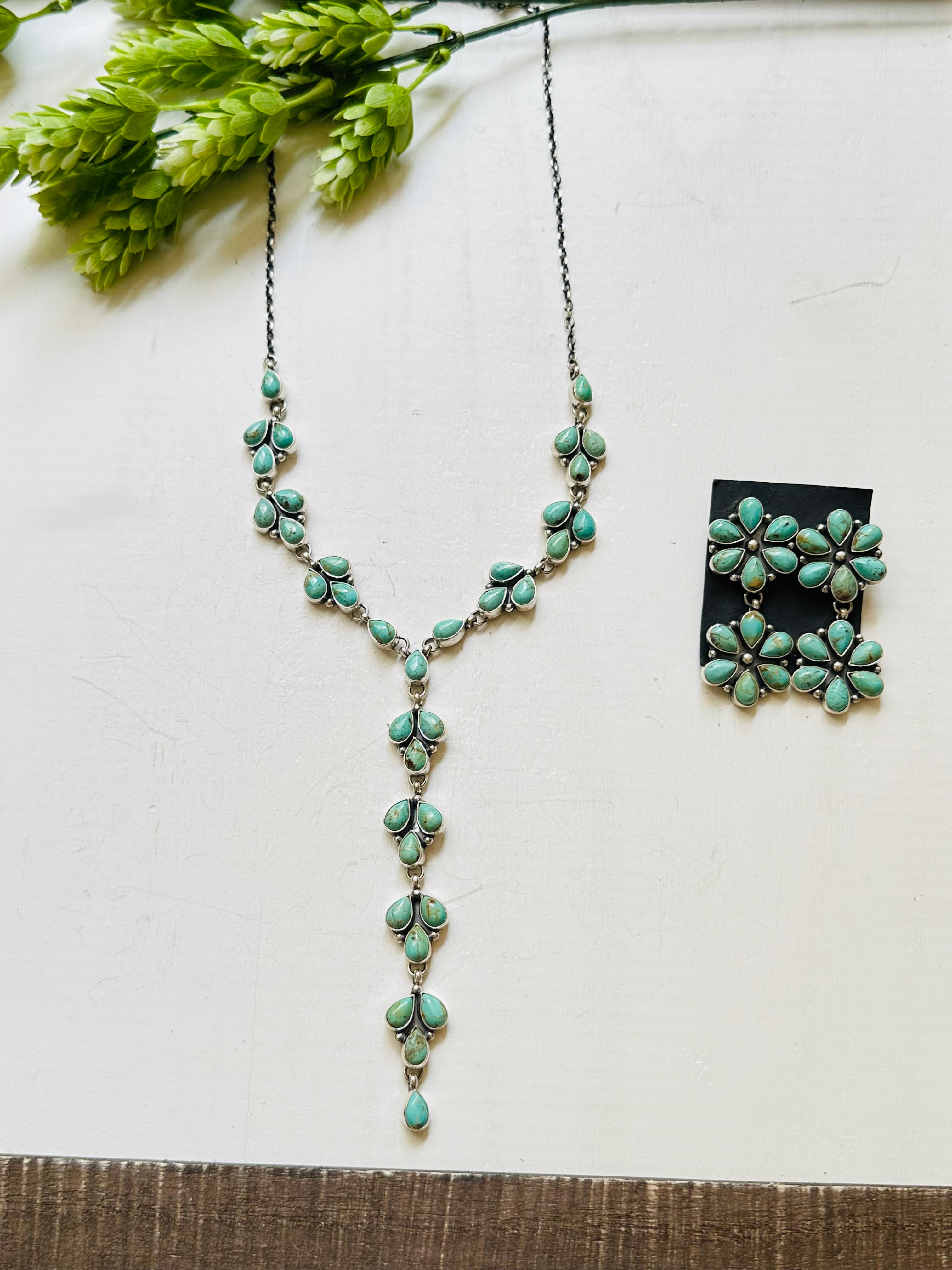 Larry Kaye Kingman Turquoise & Sterling Silver Cluster Necklace Set