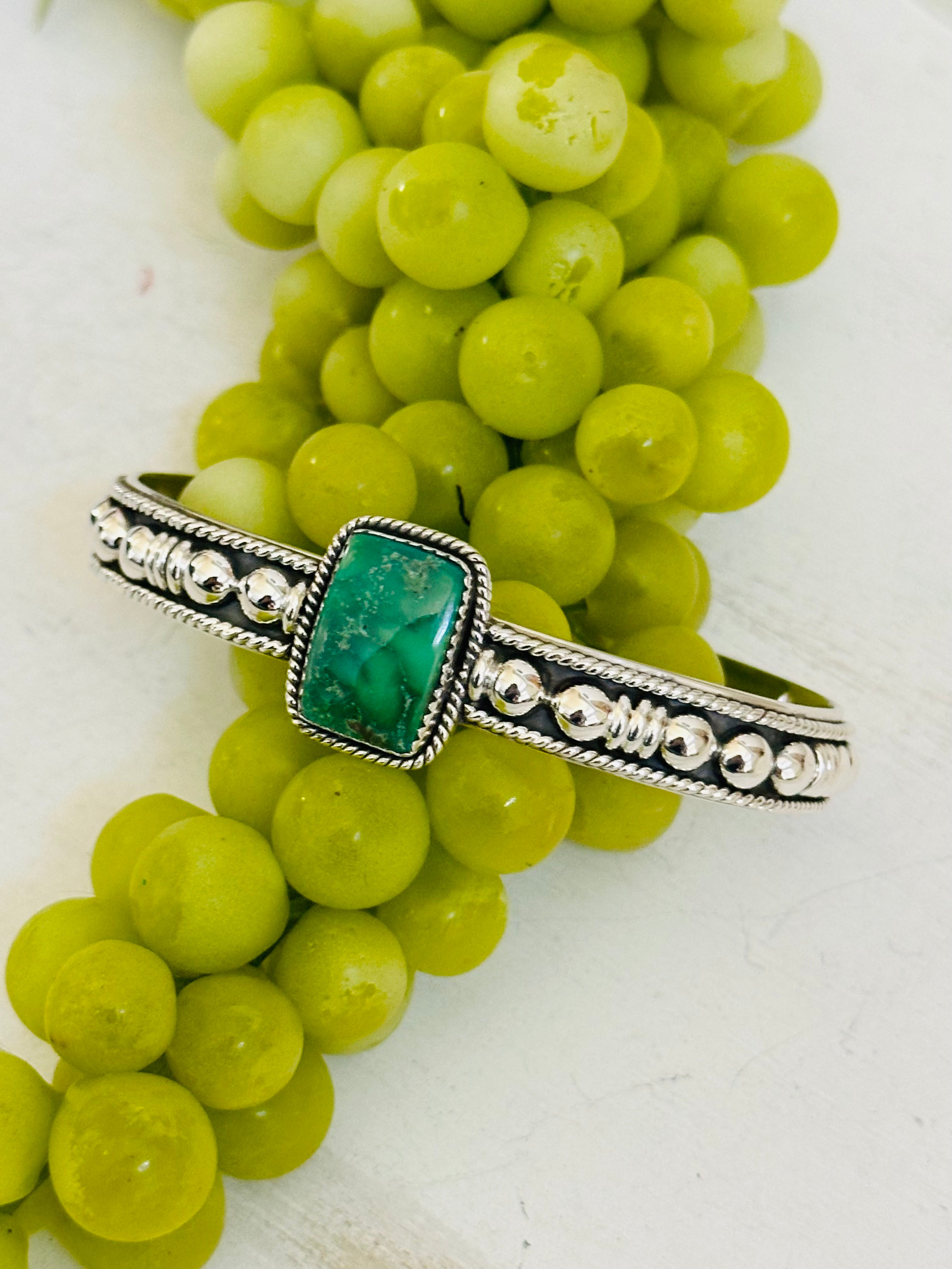 Southwest Made Emerald Valley Turquoise & Sterling Silver Cuff Bracelet