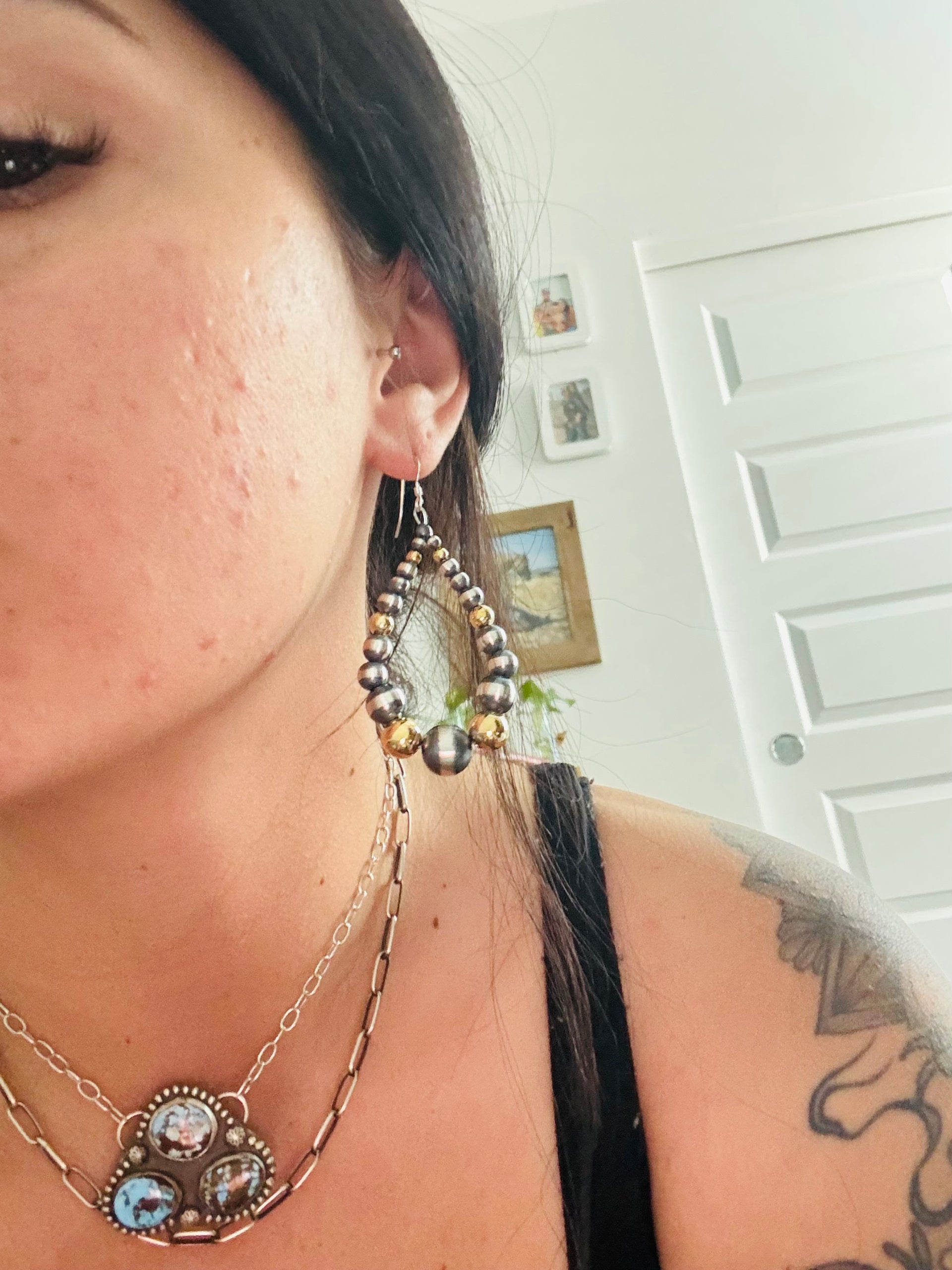 Navajo Strung 18K Gold Plated Sterling Silver Beaded Dangle Earrings