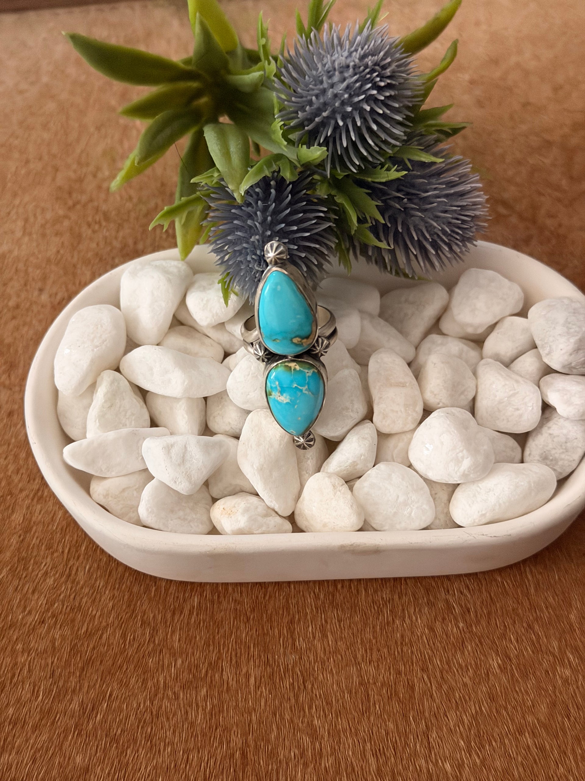 Navajo Made Sonoran Mountain Turquoise & Sterling Silver Adjustable Ring