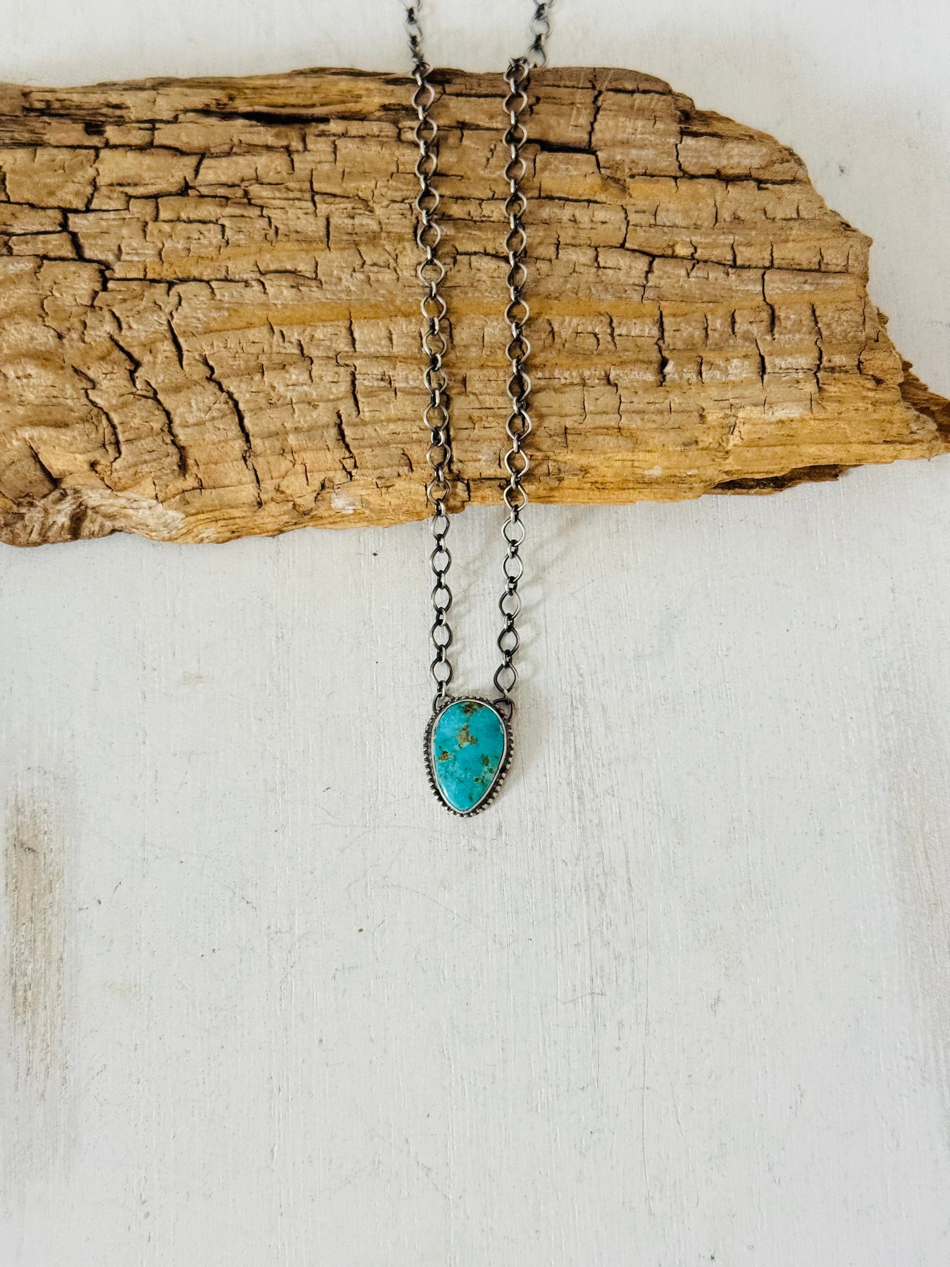 Navajo Made Kingman Turquoise & Sterling Silver Necklace