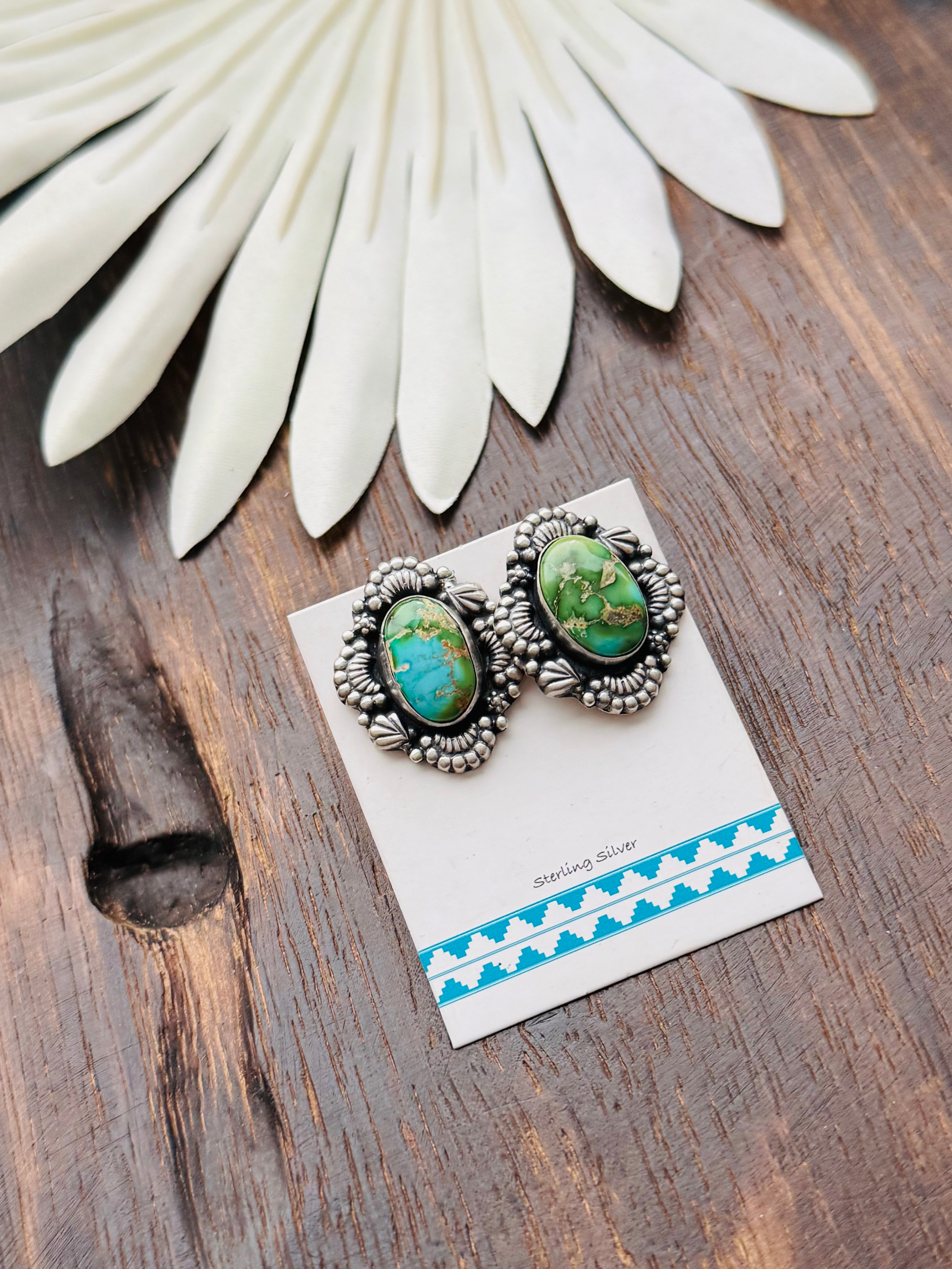 Southwest Handmade Sonoran Mountain Turquoise & Sterling Silver Post Earrings