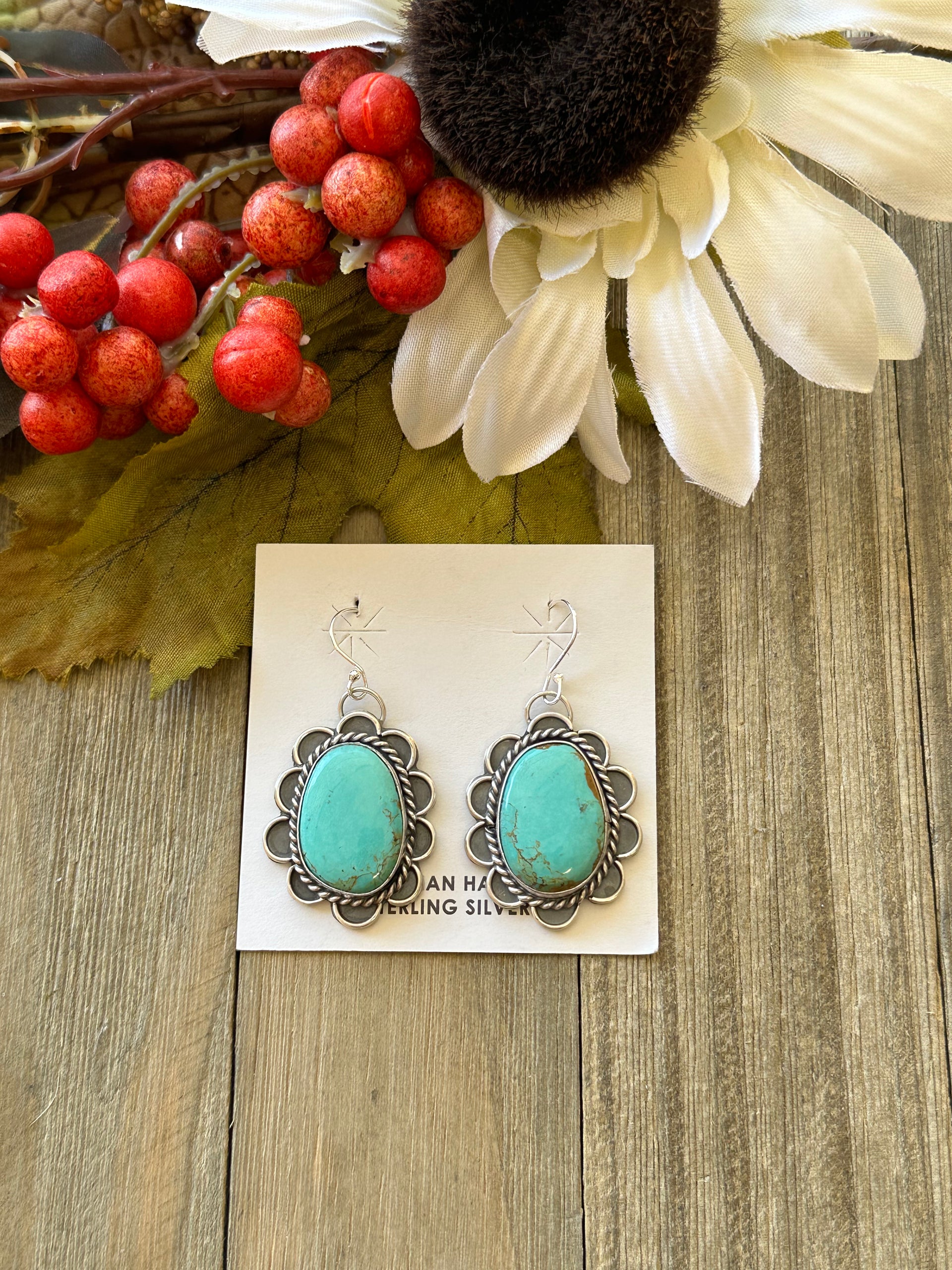 Navajo Made Kingman Turquoise & Sterling Silver Dangle Earrings