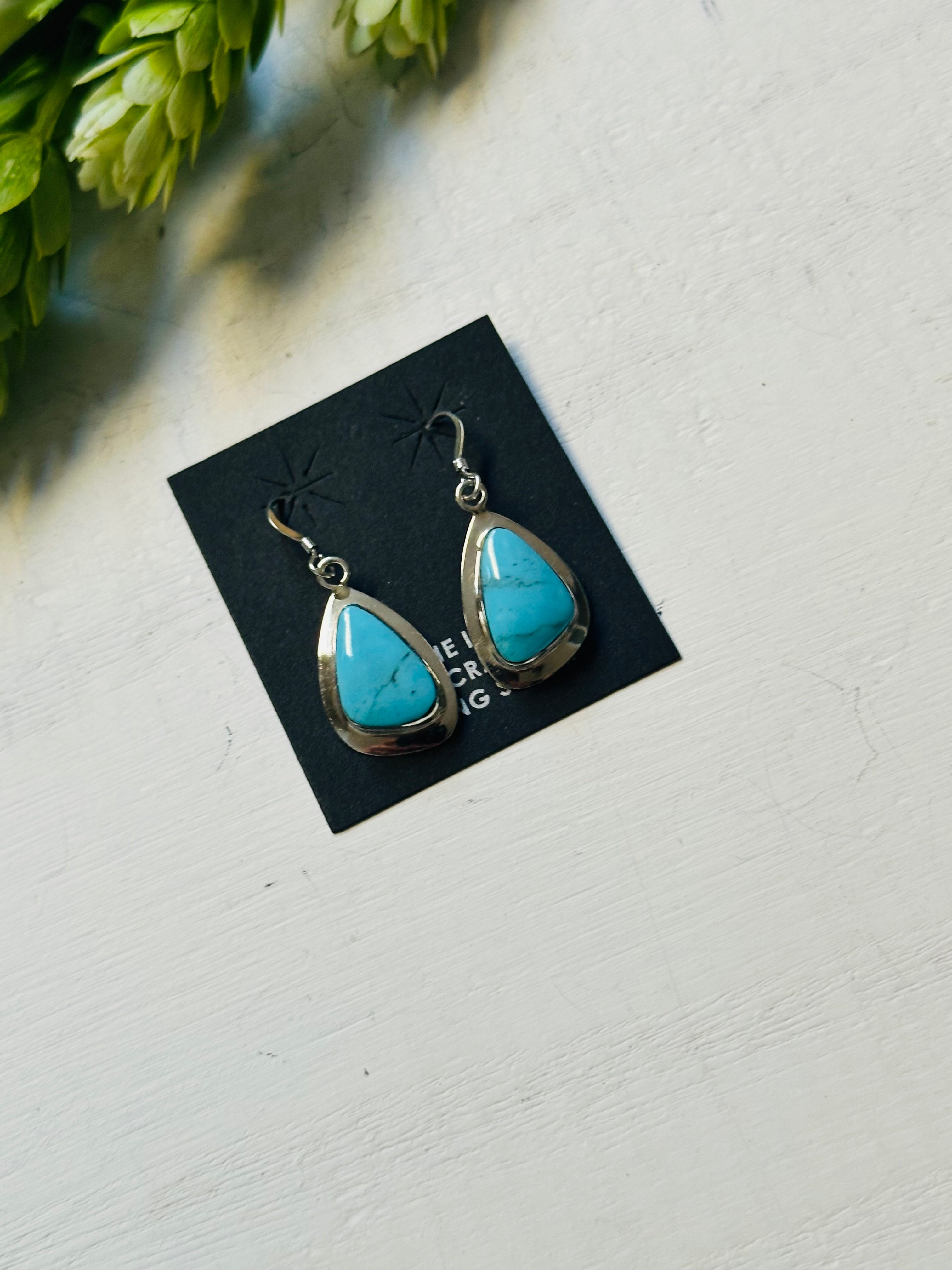 Navajo Made Kingman Turquoise & Sterling Silver Dangle Earrings