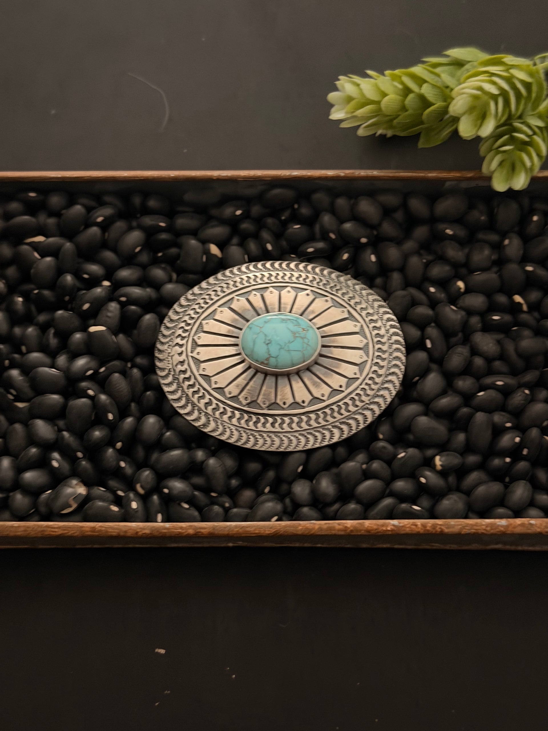 Navajo Made Mine 8 Turquoise & Sterling Silver Belt Buckle