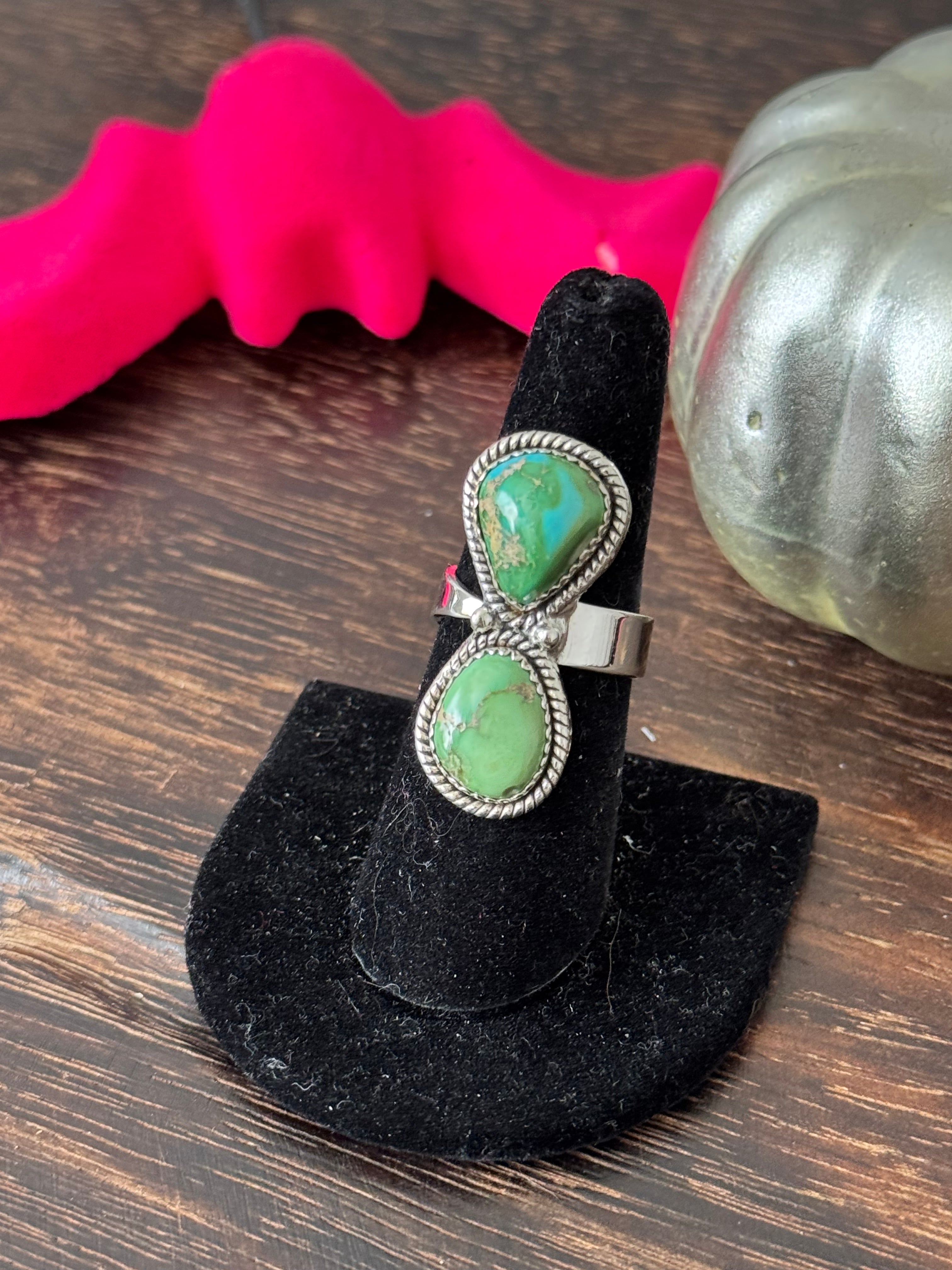 Southwest Handmade Sonoran Mountain Turquoise & Sterling Silver Adjustable Ring