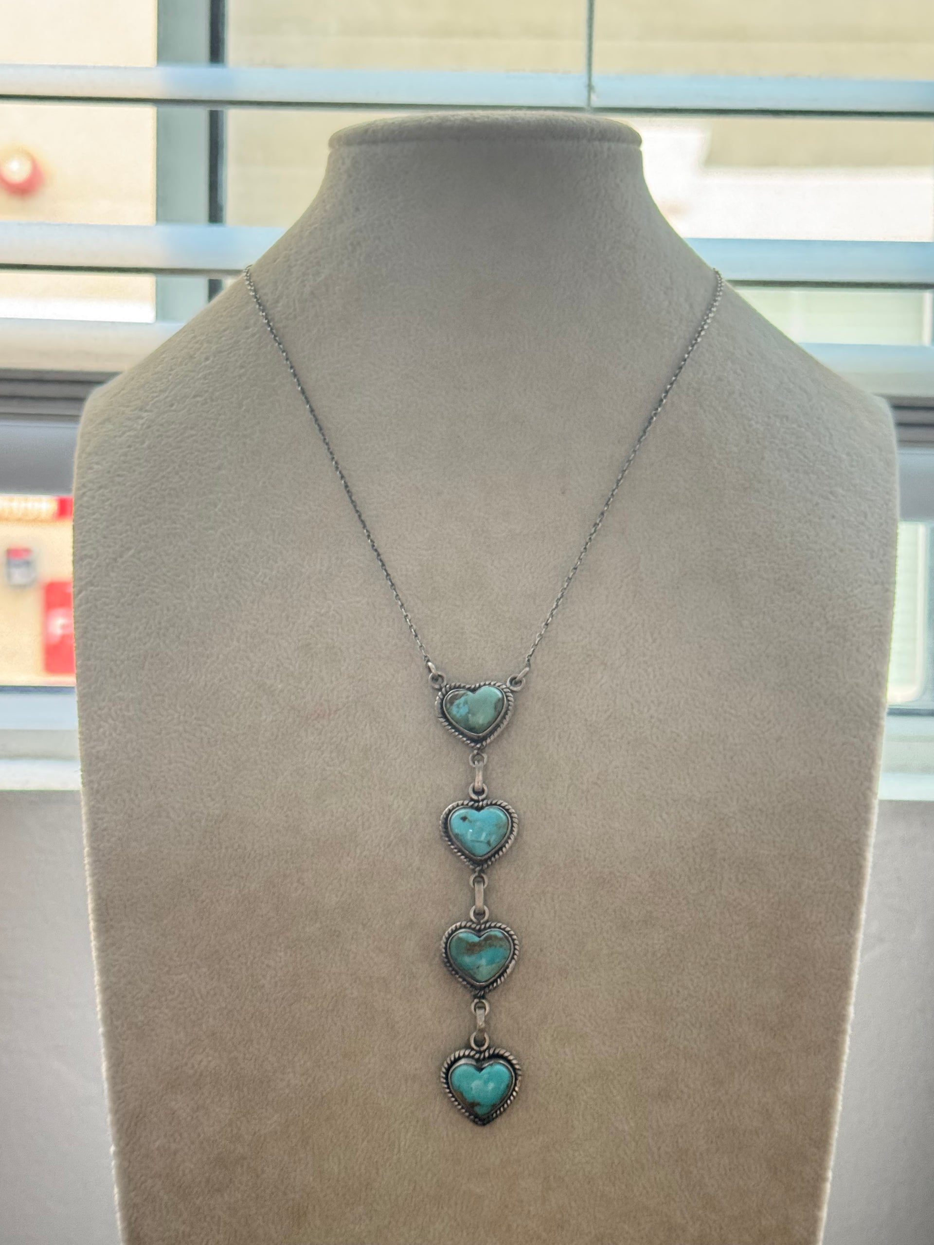Southwest Handmade Kingman Turquoise & Sterling Silver Heart Necklace