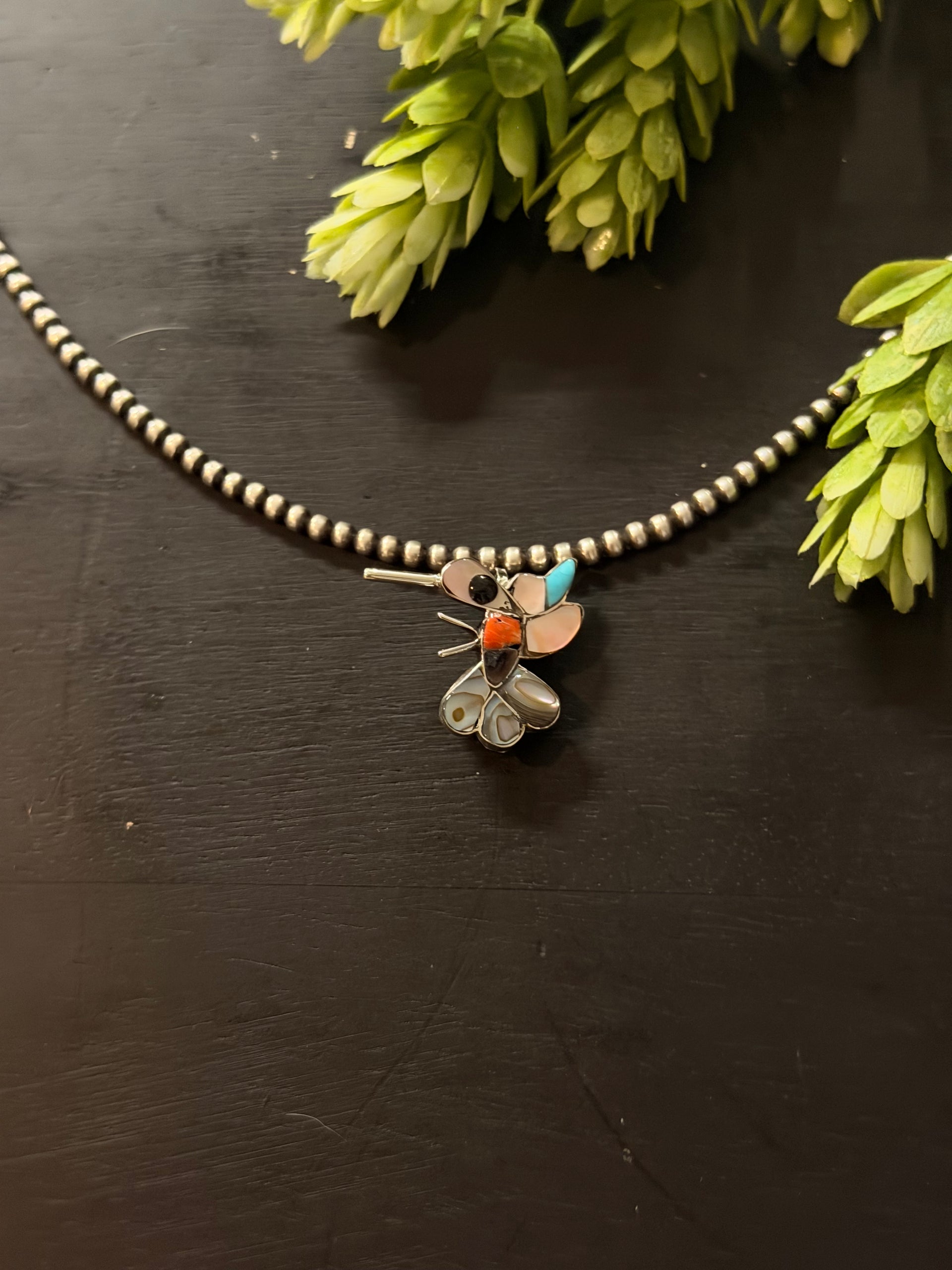 Zuni Multi Stone Inlay & Sterling Silver Hummingbird Inlay Pin/Pendant