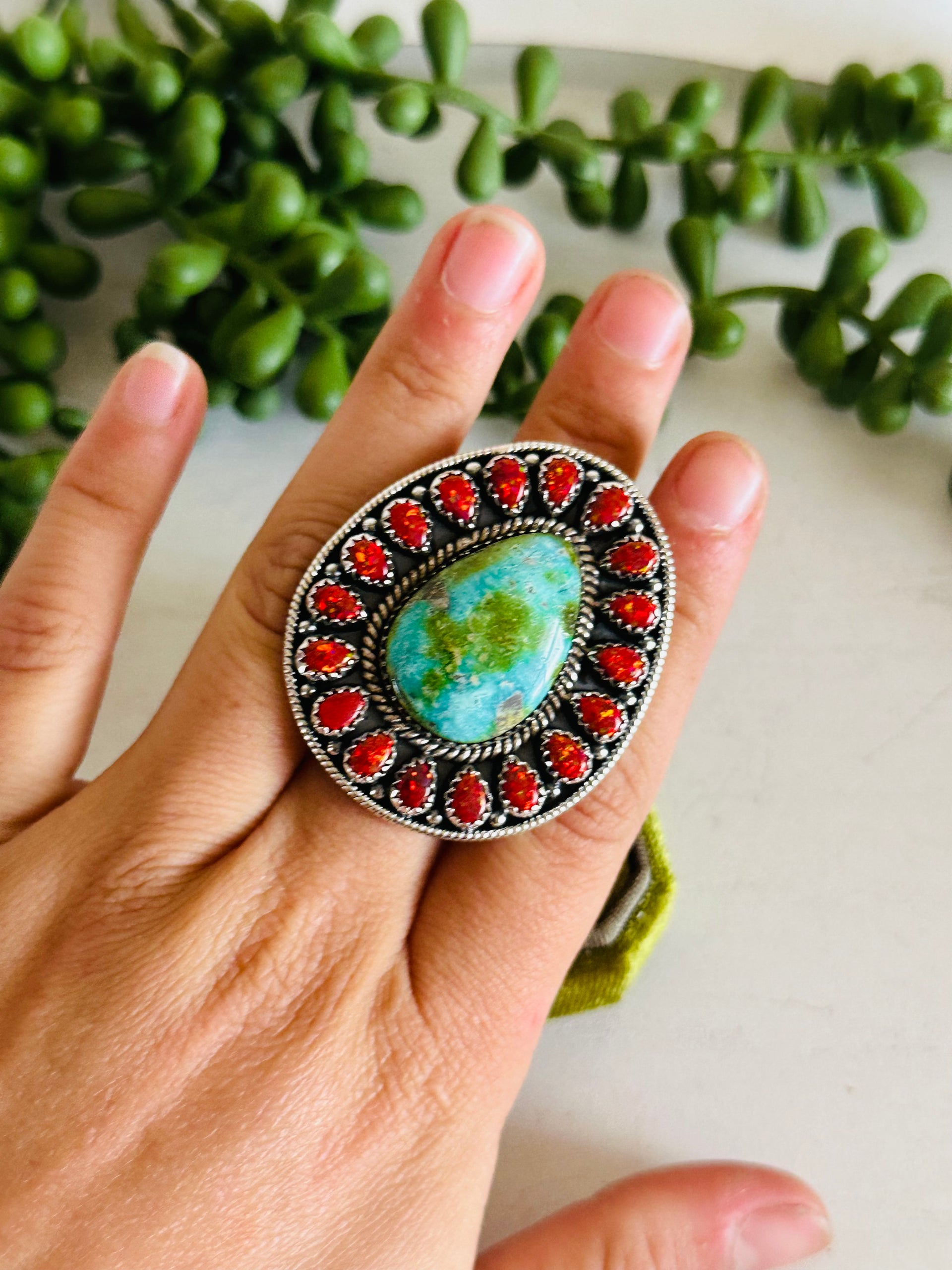 Southwest Handmade Multi Stone & Sterling Silver Adjustable Cluster Ring