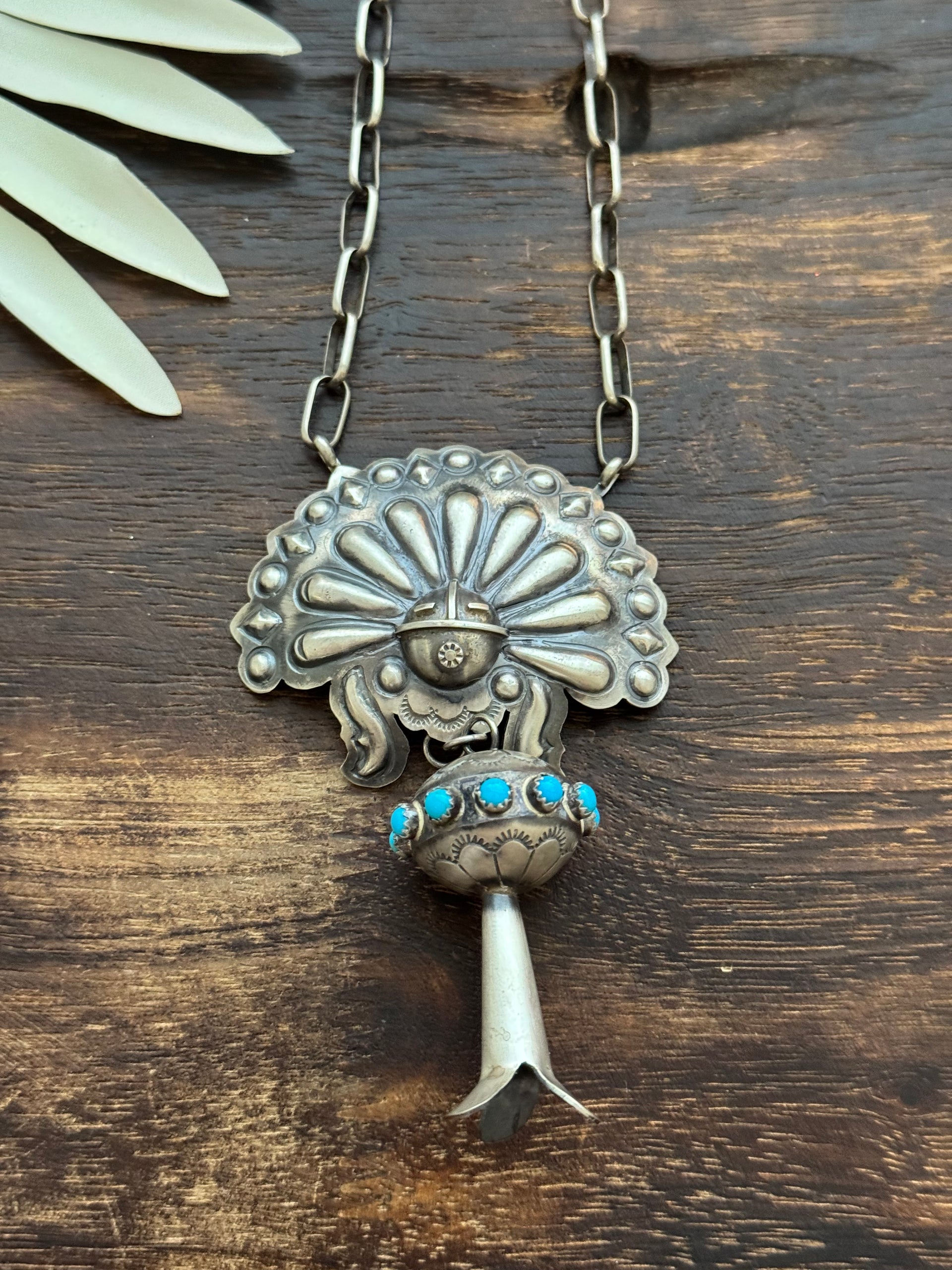 Timothy Yazzie Kingman Turquoise & Sterling Silver Blossom Necklace