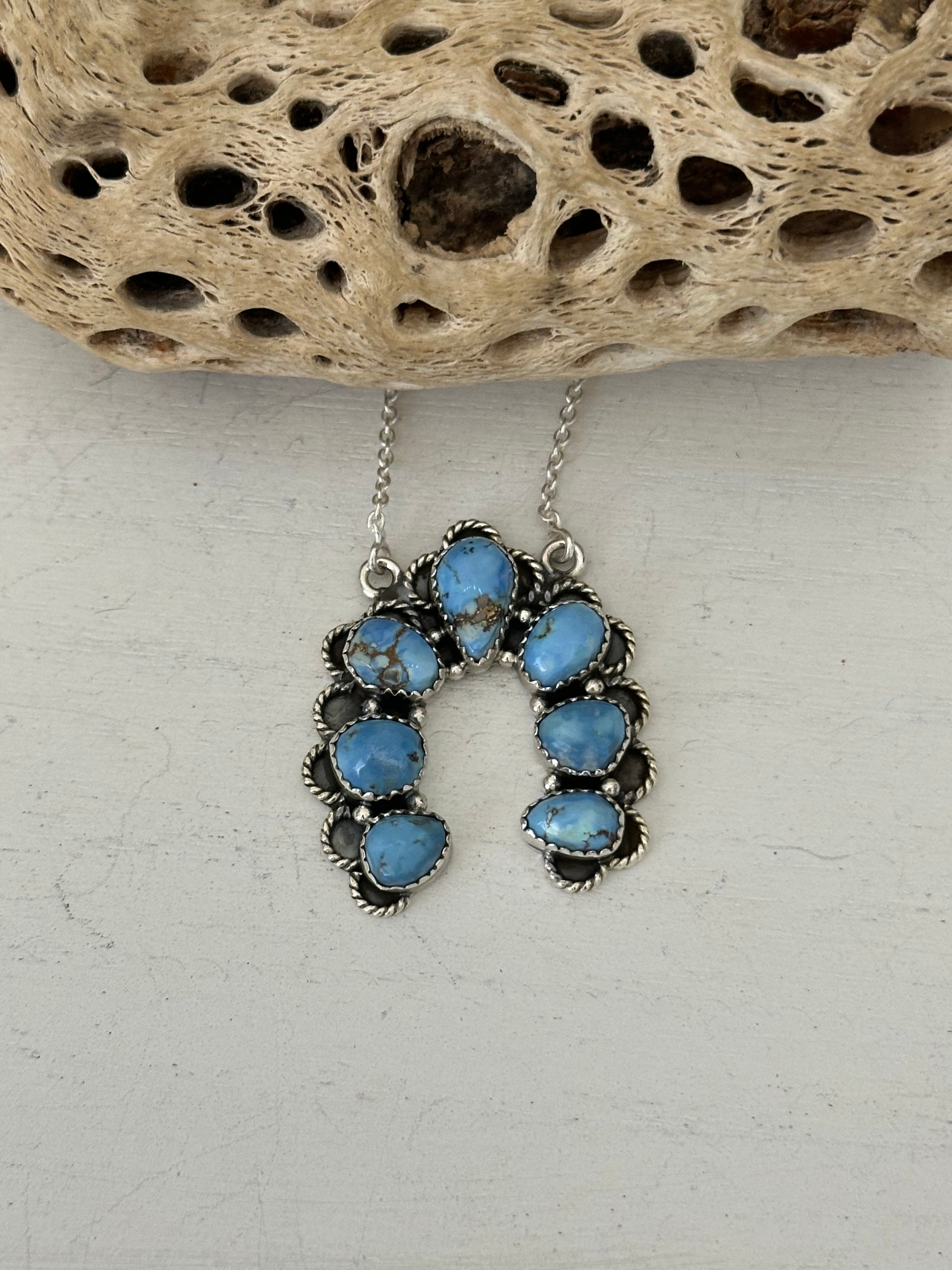 Southwest Handmade Golden Hills Turquoise & Sterling Silver Cluster Naja Necklace