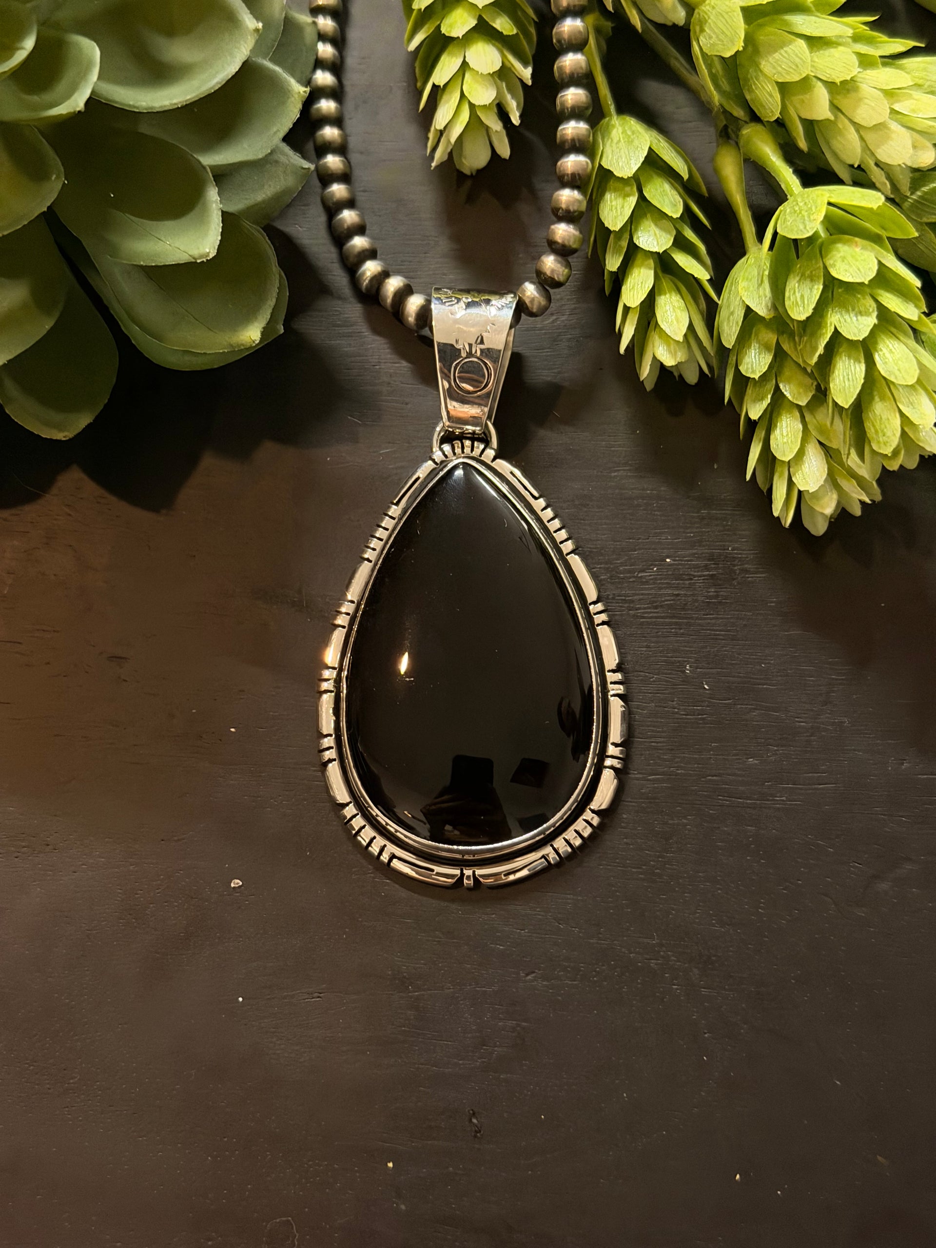Navajo Made Onyx & Sterling Silver Pendant