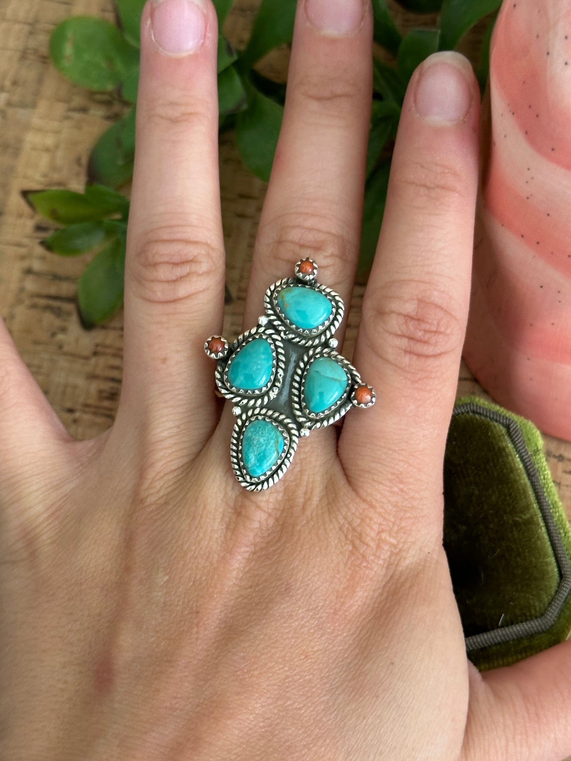 Southwest Handmade Multi Stone & Sterling Silver Adjustable Cluster Ring
