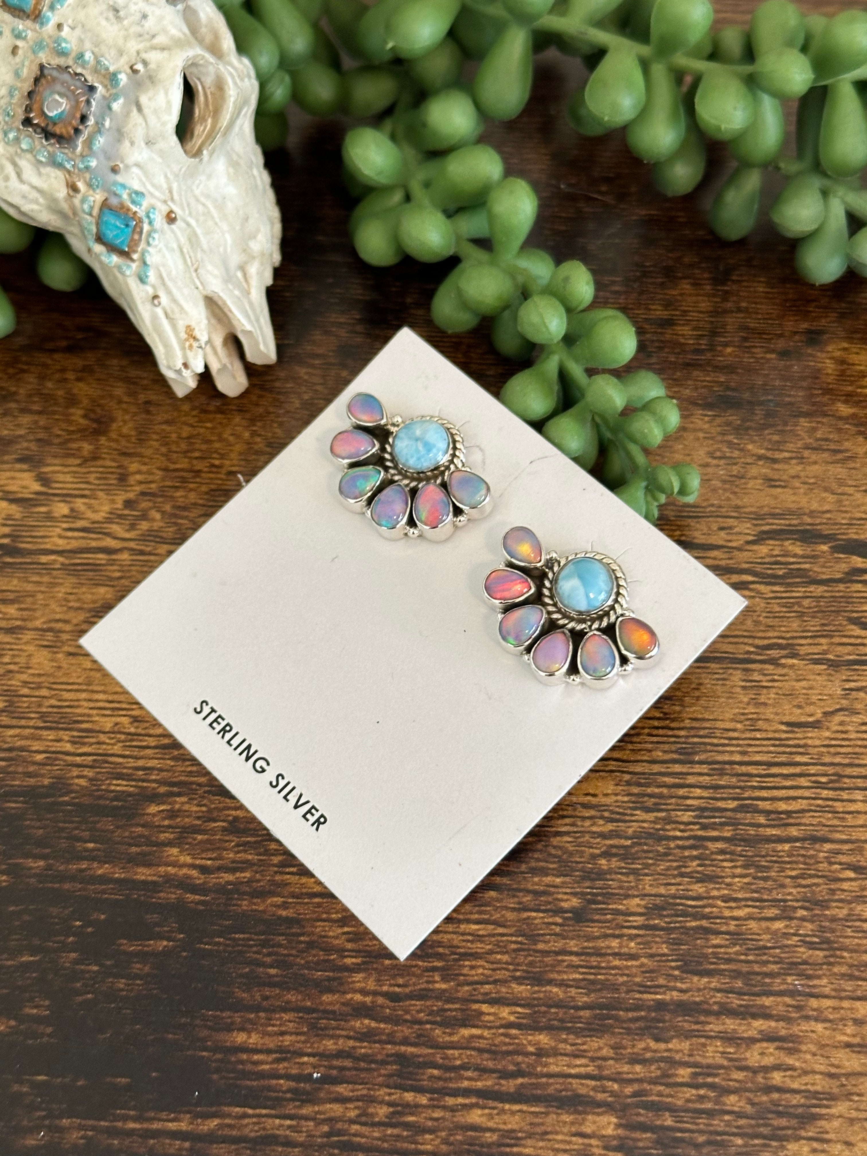 Southwest Handmade Multi Stone & Sterling Silver Post Earrings