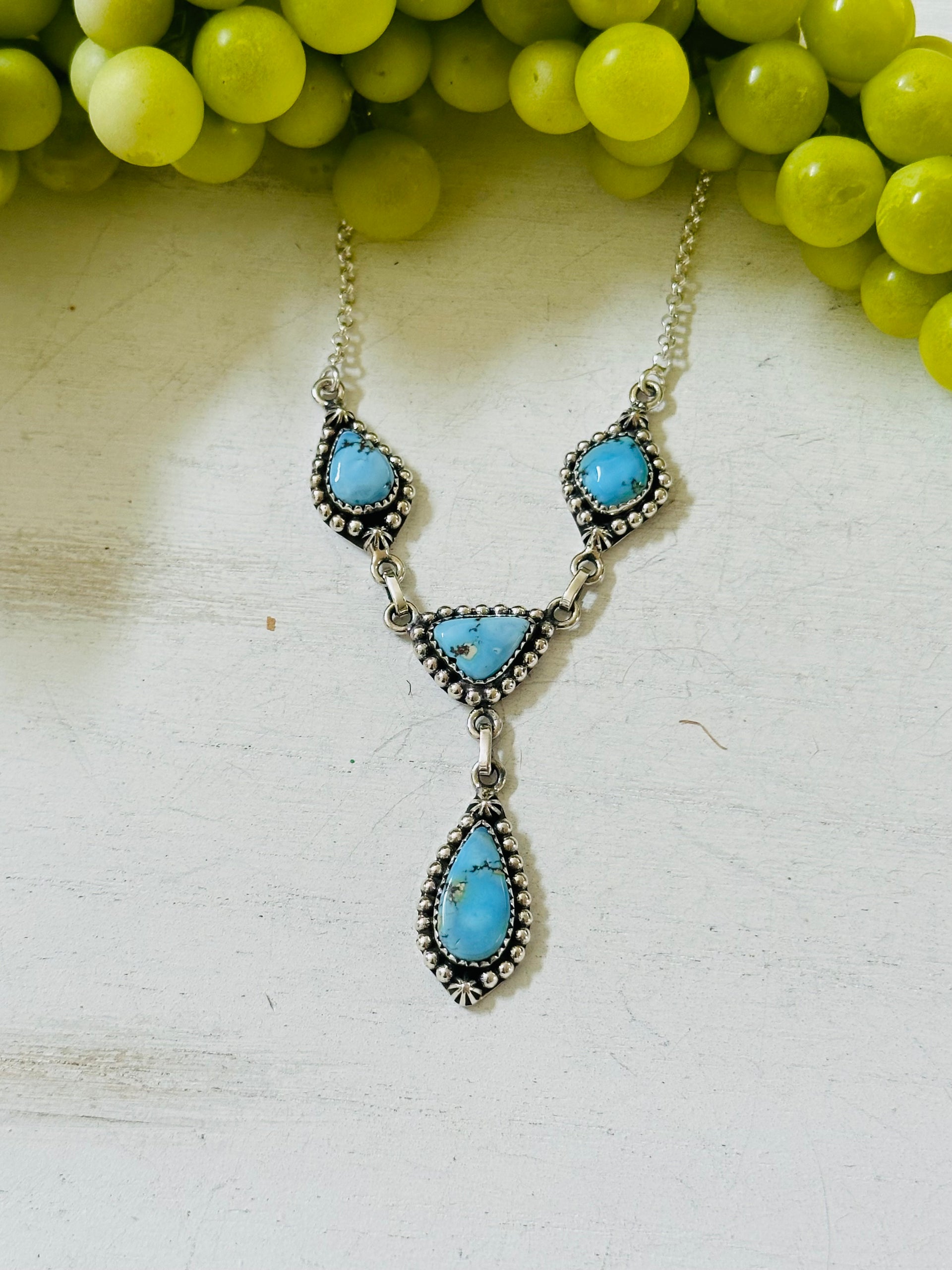 Southwest Handmade Golden Hills Turquoise & Sterling Silver Lariat Necklace