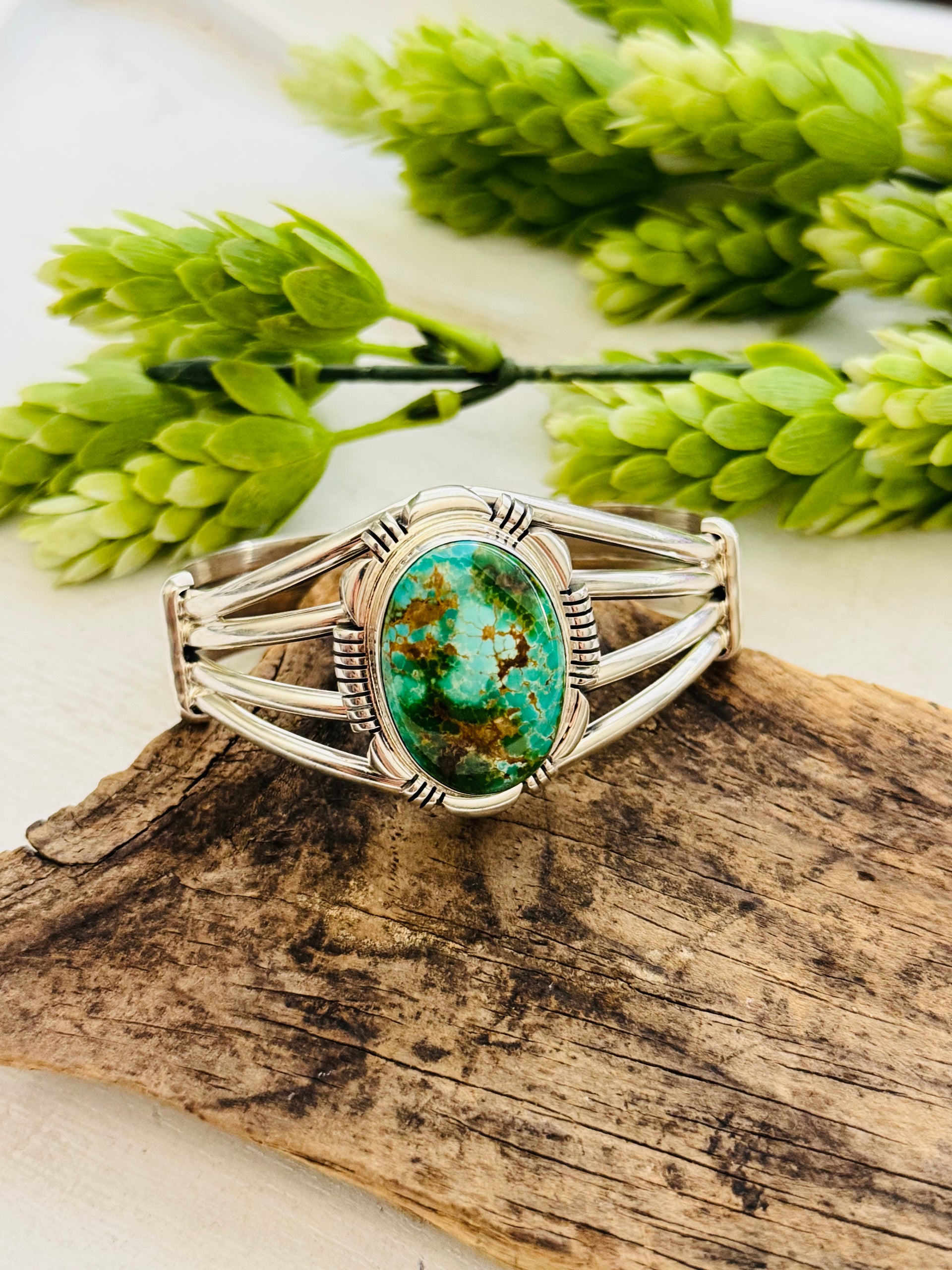 Navajo Made Natural High Grade Royston & Sterling Silver Cuff Bracelet