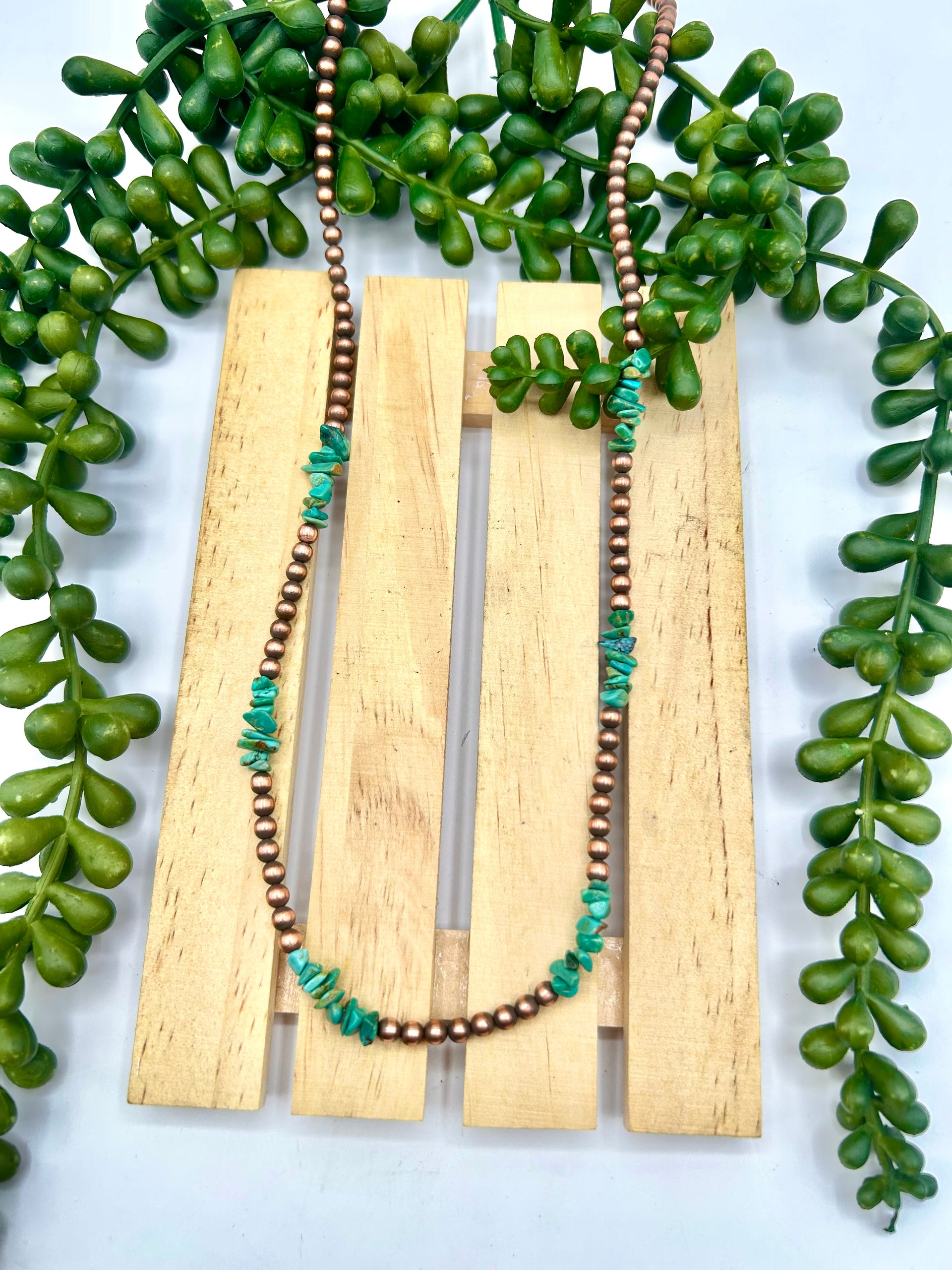 Navajo Made Strung Kingman Turquoise & Copper Necklace