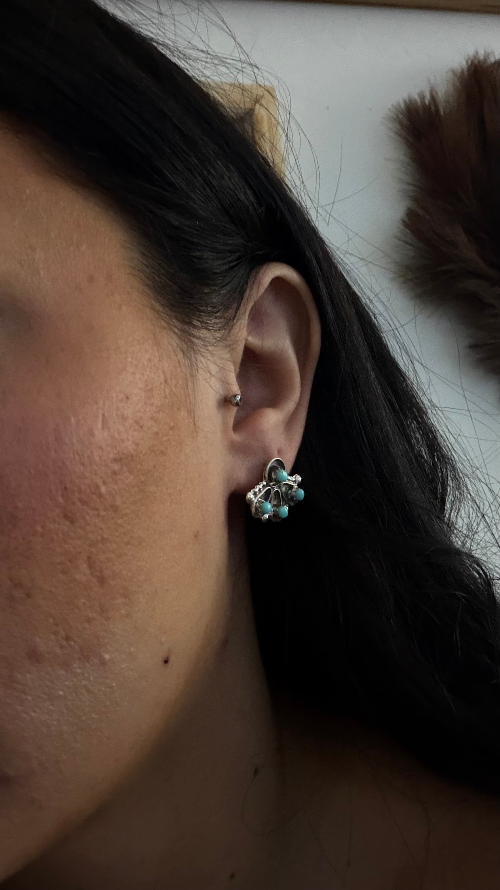 Zuni Made Kingman Turquoise & Sterling Silver Post Dangle Earrings