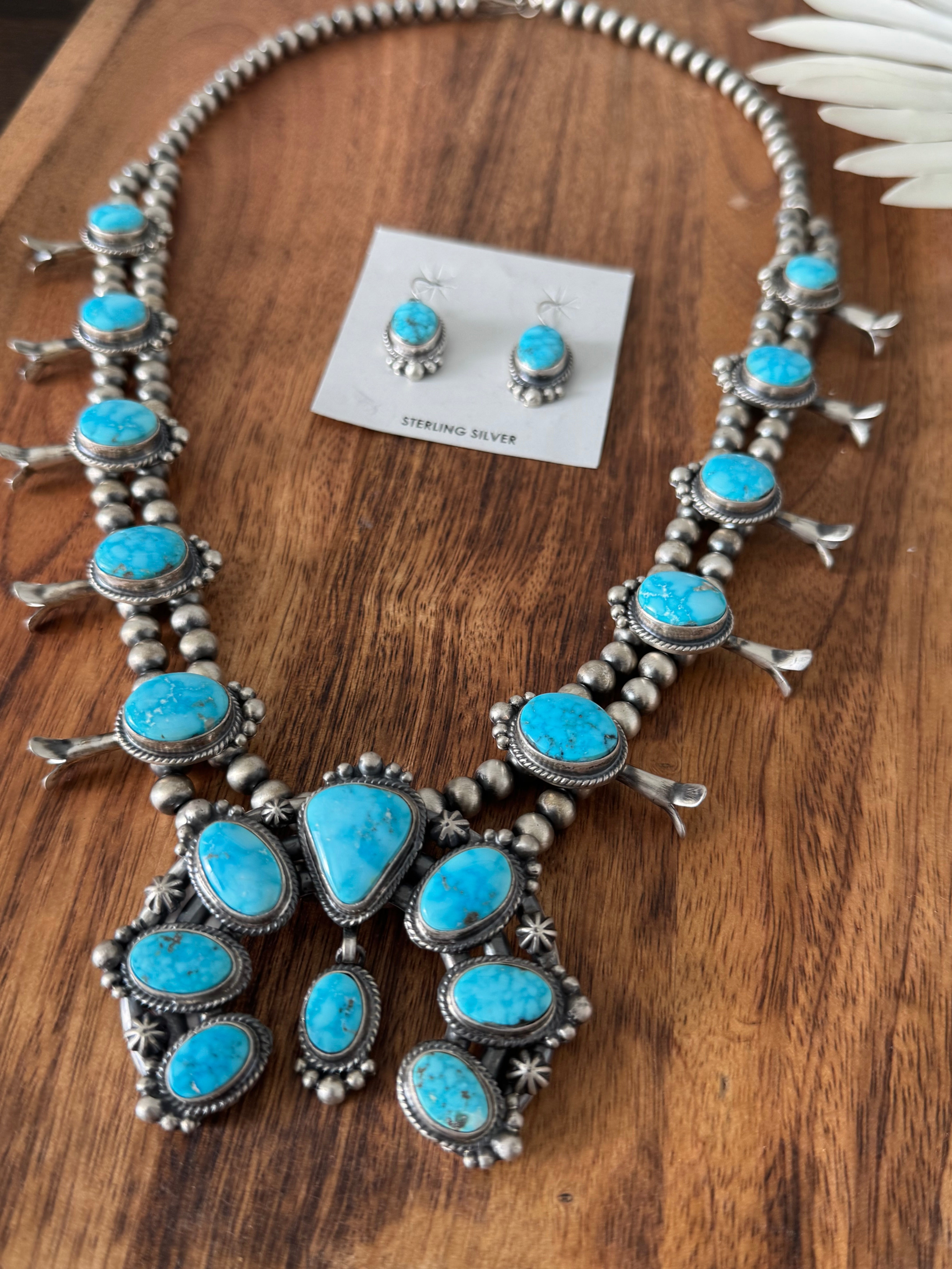 Thomas Francisco Birds Eye Kingman Turquoise & Sterling Silver Squash Blossom Necklace