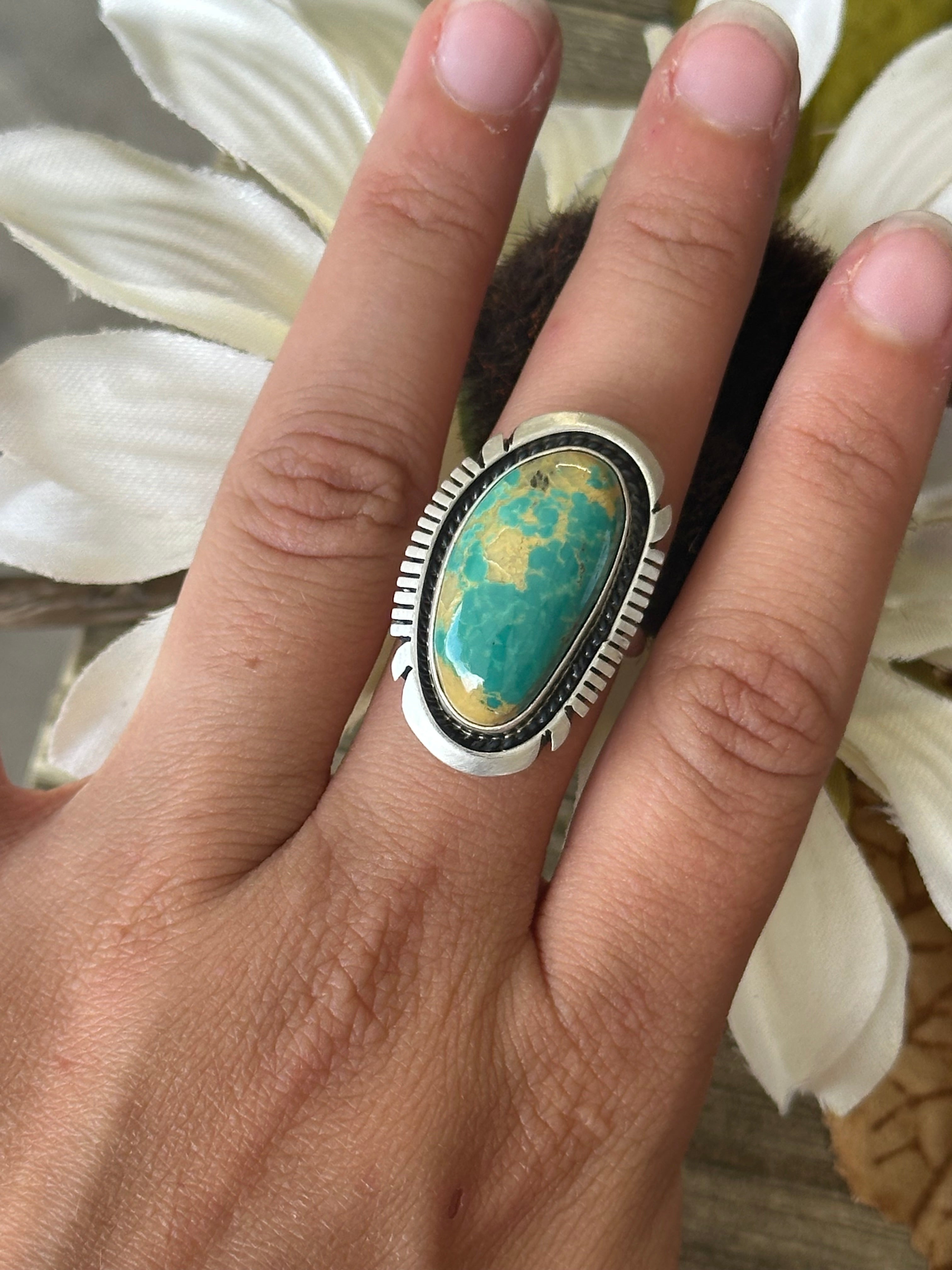 Alfred Martinez Royston Turquoise &  Sterling Silver Adjustable Ring