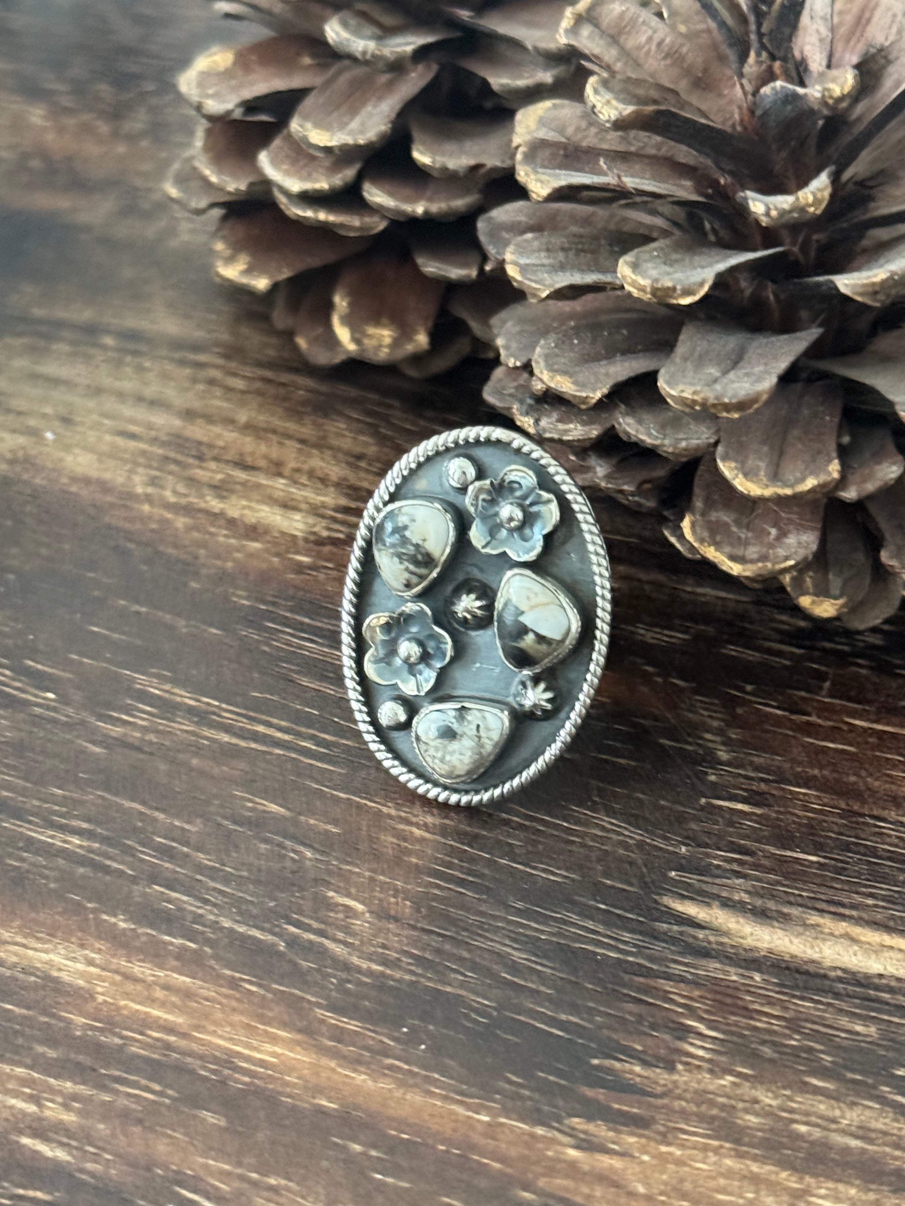 Southwest Handmade White Buffalo & Sterling Silver Adjustable Ring