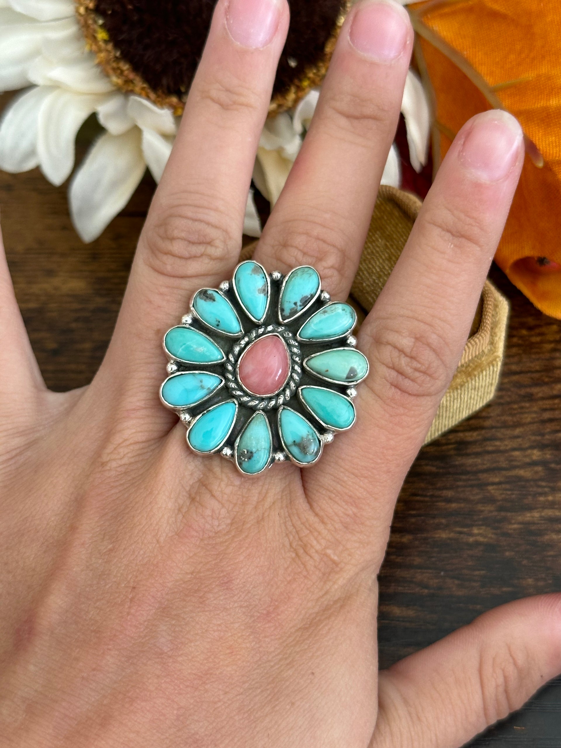 Southwest Handmade Multi Stone & Sterling Silver Adjustable Ring