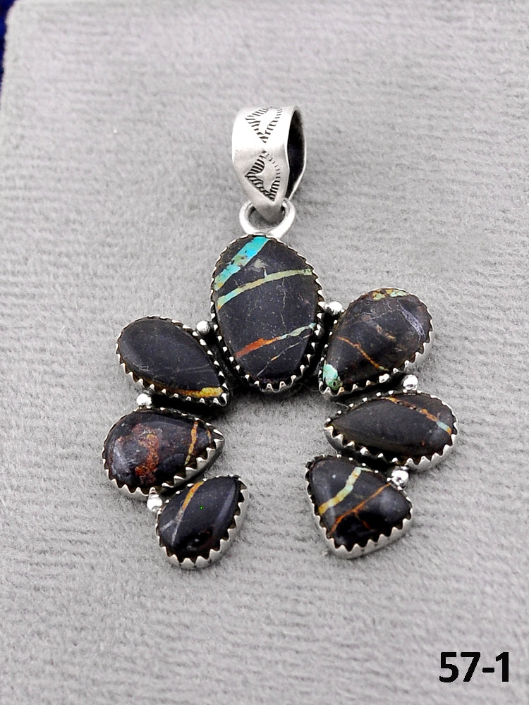 Southwest Handmade Black Jack Turquoise & Sterling Silver Pendants