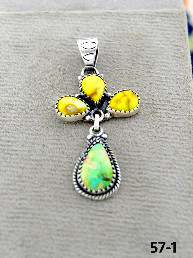 Southwest Handmade Palomino Turquoise with Sonoran Turquoise & Sterling Silver Pendants