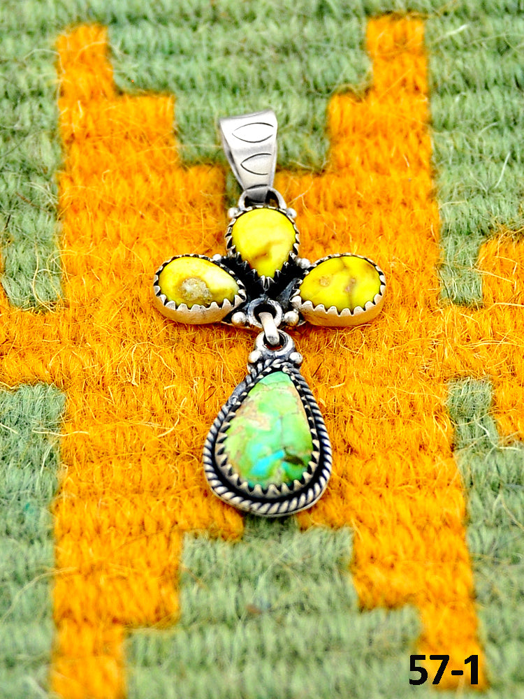 Southwest Handmade Palomino Turquoise with Sonoran Turquoise & Sterling Silver Pendants