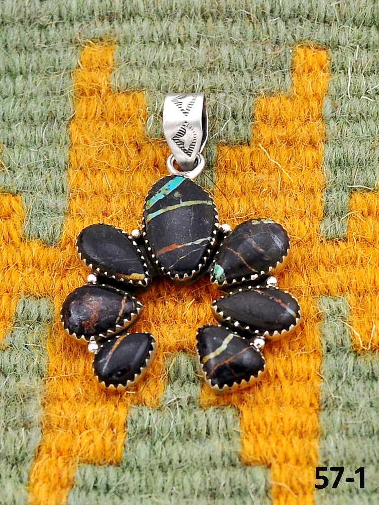 Southwest Handmade Black Jack Turquoise & Sterling Silver Pendants