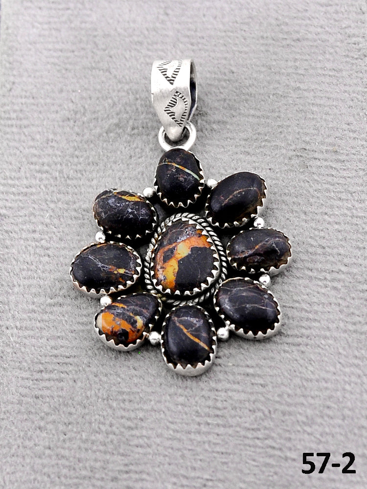 Southwest Handmade Black Jack Turquoise & Sterling Silver Pendants