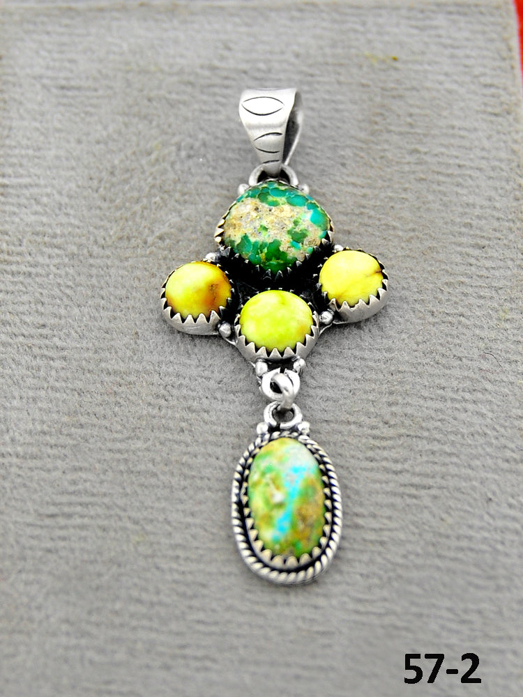Southwest Handmade Palomino Turquoise with Sonoran Turquoise & Sterling Silver Pendants