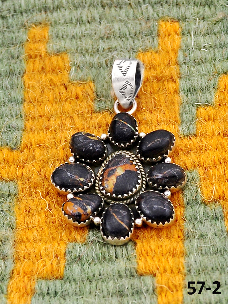 Southwest Handmade Black Jack Turquoise & Sterling Silver Pendants