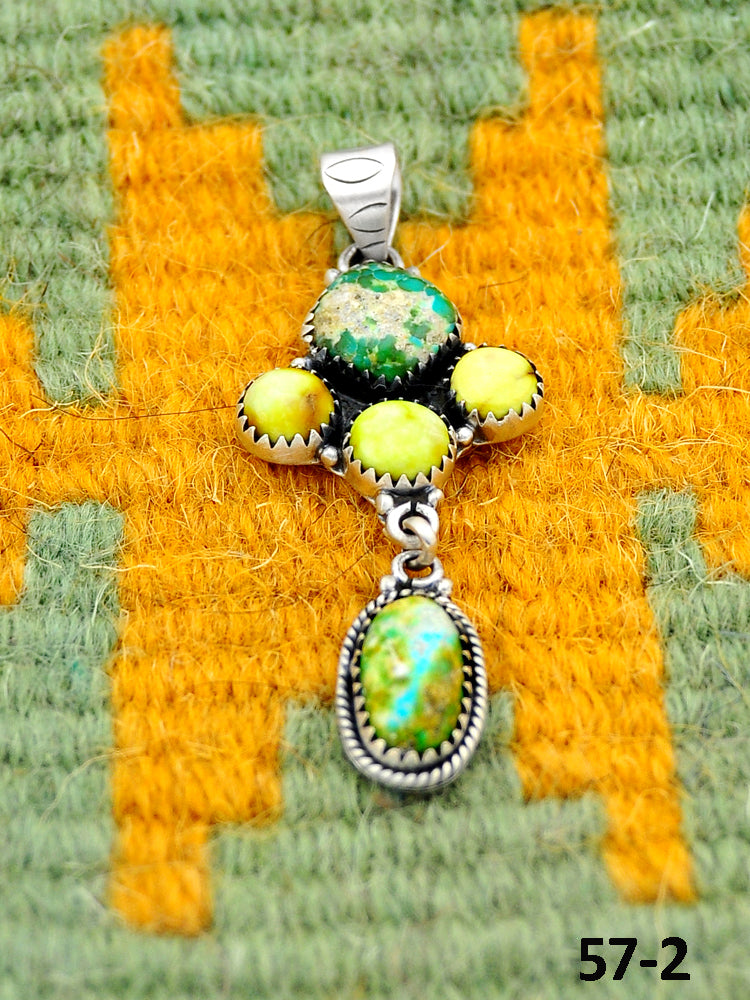 Southwest Handmade Palomino Turquoise with Sonoran Turquoise & Sterling Silver Pendants