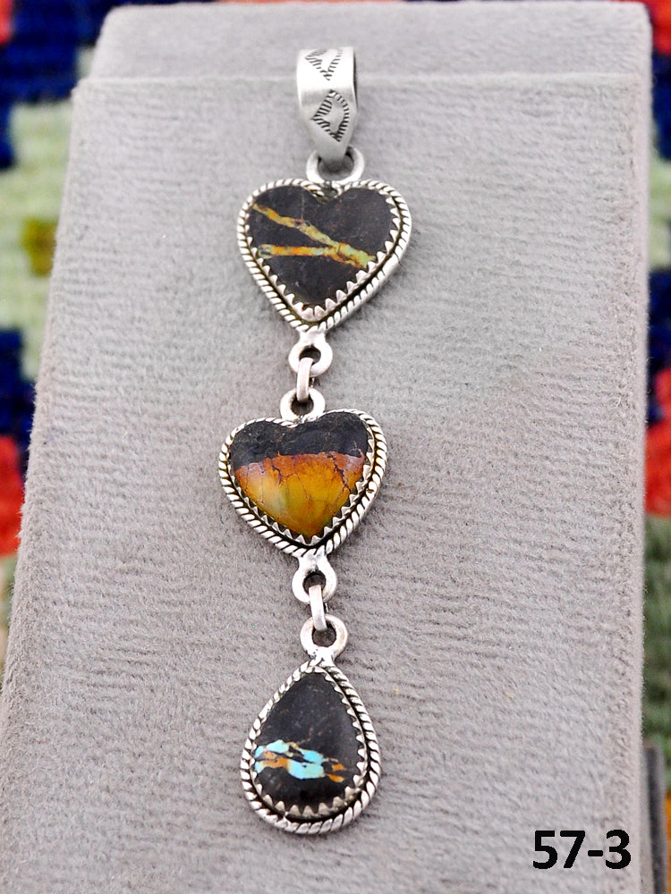 Southwest Handmade Black Jack Turquoise & Sterling Silver Pendants