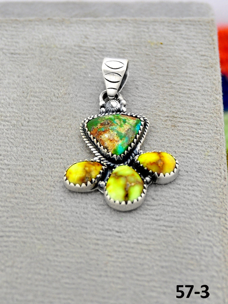 Southwest Handmade Palomino Turquoise with Sonoran Turquoise & Sterling Silver Pendants