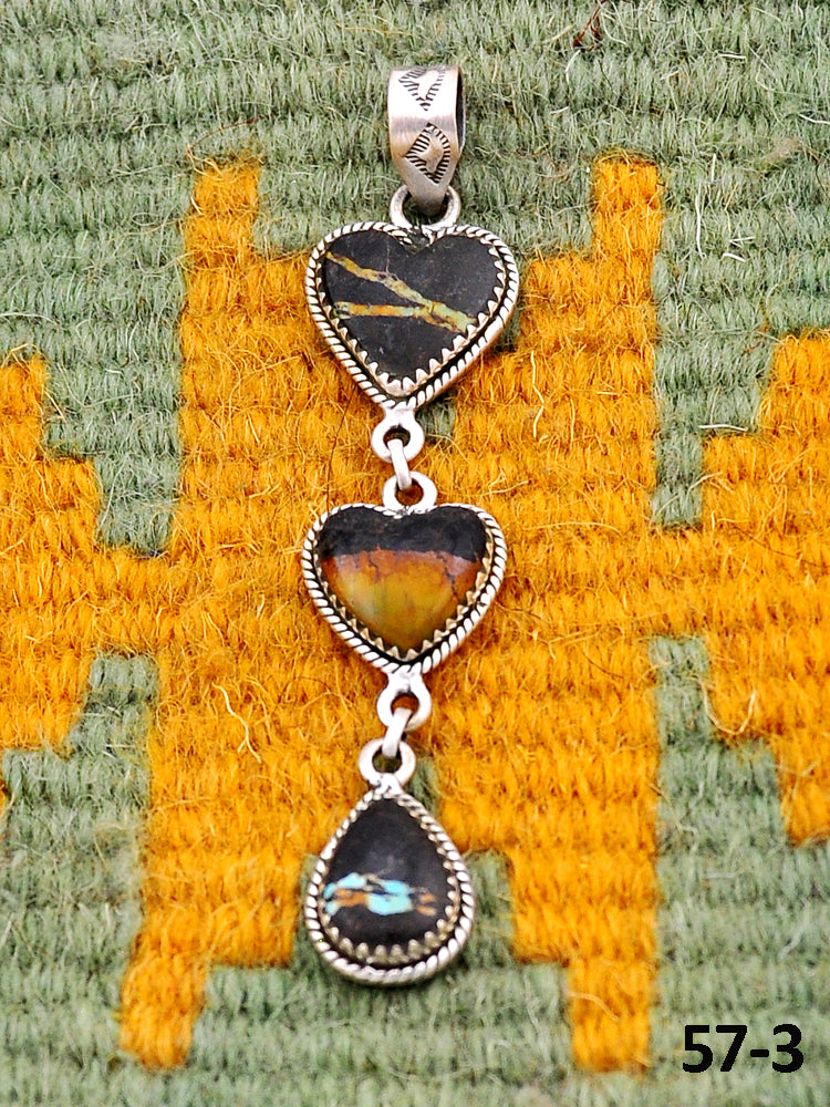 Southwest Handmade Black Jack Turquoise & Sterling Silver Pendants