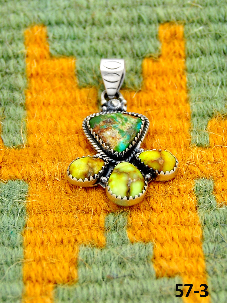 Southwest Handmade Palomino Turquoise with Sonoran Turquoise & Sterling Silver Pendants